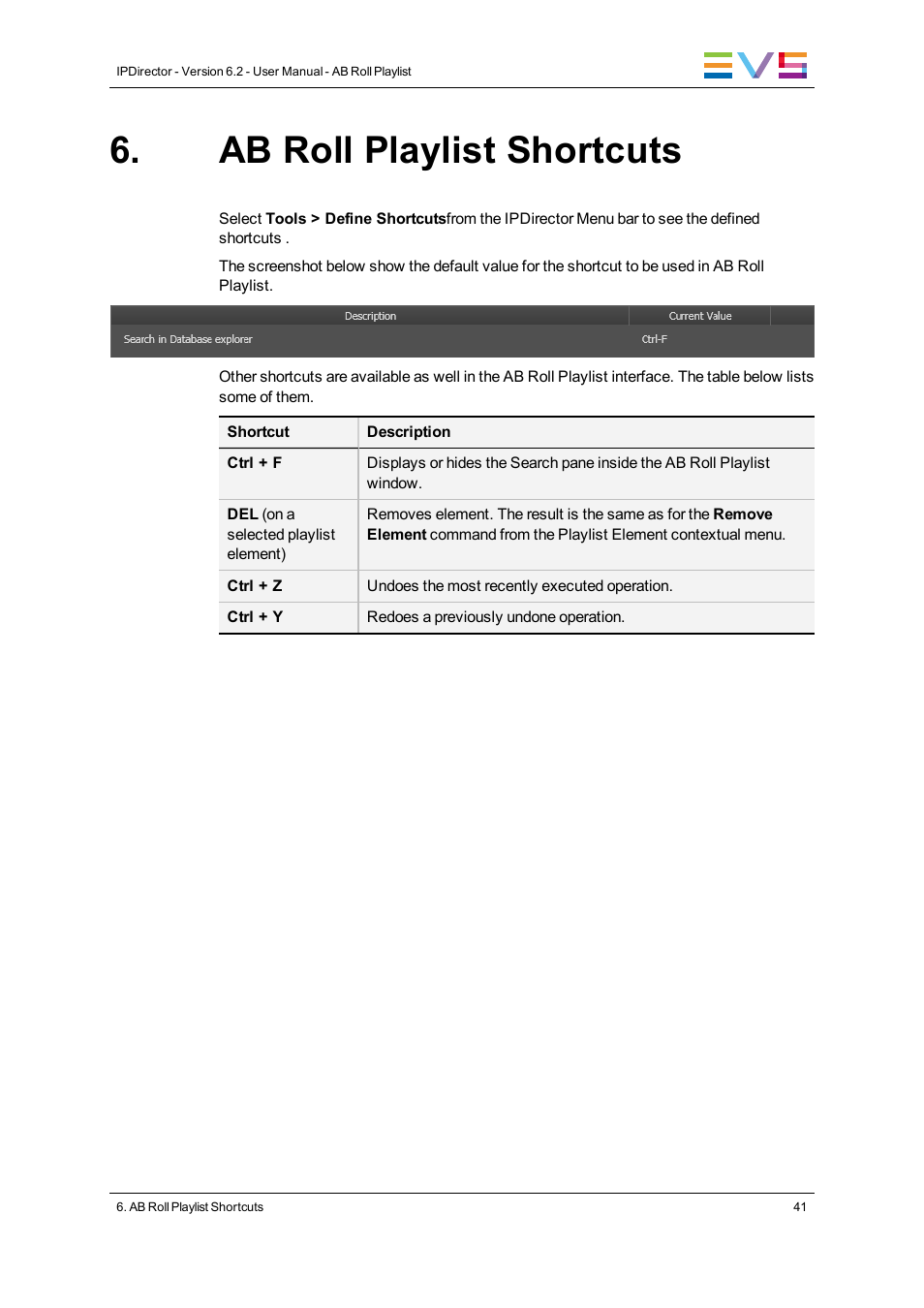Ab roll playlist shortcuts | EVS IPDirector Version 6.2 - June 2013 AB ROLL PLAYLIST User Manual User Manual | Page 49 / 52