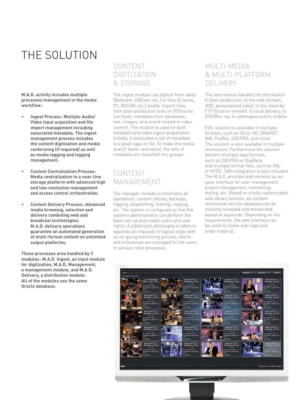 The solution, Content digitization & storage, Multi-media & multi-platform delivery | Content management | EVS MediArchive Director User Manual | Page 3 / 6