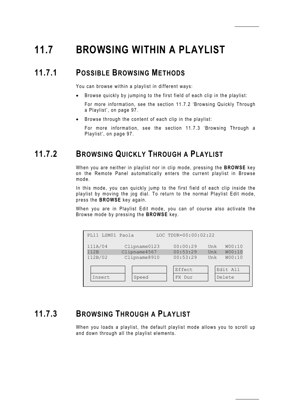 7 browsing within a playlist, 1 possible browsing methods, 2 browsing quickly through a playlist | 3 browsing through a playlist, Pl_browsequickly, Pl_browse | EVS MulticamLSM Version 10.01 - July 2009 Operating Manual User Manual | Page 106 / 185