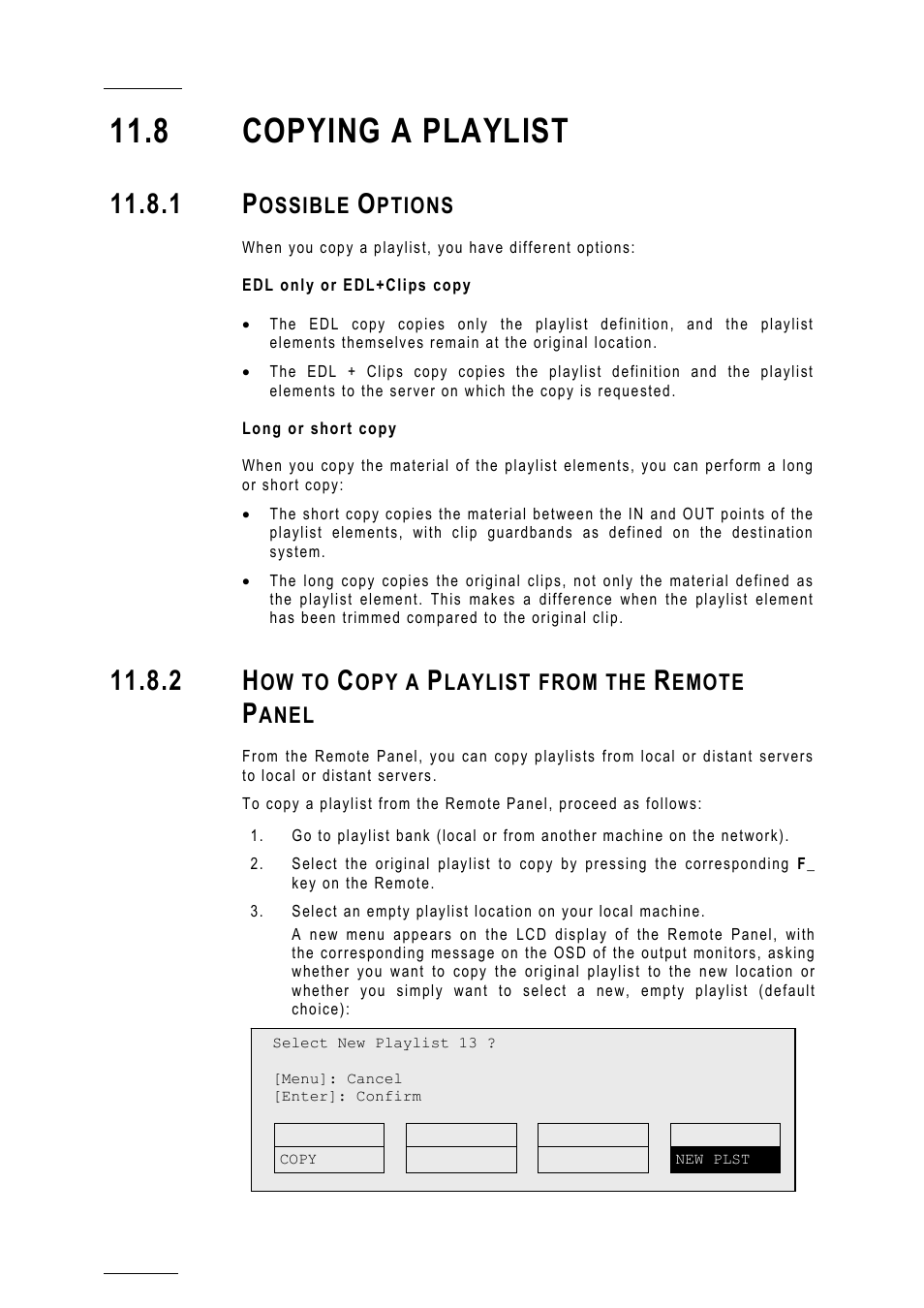 8 copying a playlist, 1 possible options, Edl only or edl+clips copy | Long or short copy, 2 how to copy a playlist from the remote panel, Pl_copy, 8 ‘copying a playlist, Ossible, Ptions, Ow to | EVS MulticamLSM Version 10.01 - July 2009 Operating Manual User Manual | Page 107 / 185