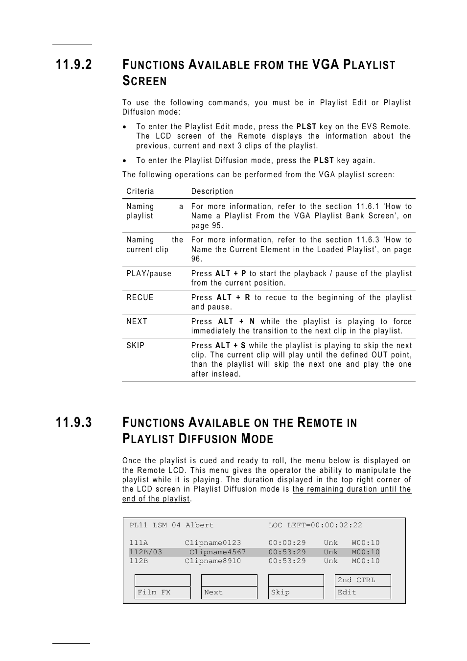 2 functions available from the vga playlist screen, Pl_functionsfromvga, Playlistdiffusionmode | Unctions, Vailable from the, Laylist, Creen, Vailable on the, Emote in, Iffusion | EVS MulticamLSM Version 10.01 - July 2009 Operating Manual User Manual | Page 111 / 185