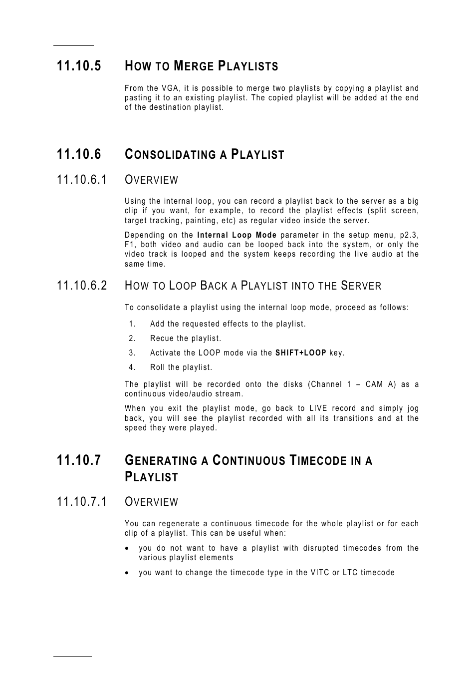 5 how to merge playlists, 6 consolidating a playlist, 1 overview | 2 how to loop back a playlist into the server, 7 generating a continuous timecode in a playlist | EVS MulticamLSM Version 10.01 - July 2009 Operating Manual User Manual | Page 115 / 185