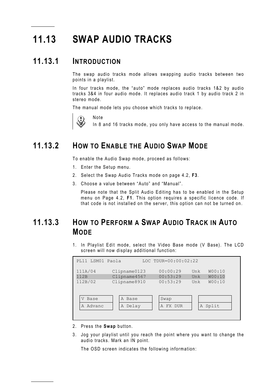 13 swap audio tracks, 1 introduction, 2 how to enable the audio swap mode | 3 how to perform a swap audio track in auto mode, Mode | EVS MulticamLSM Version 10.01 - July 2009 Operating Manual User Manual | Page 129 / 185