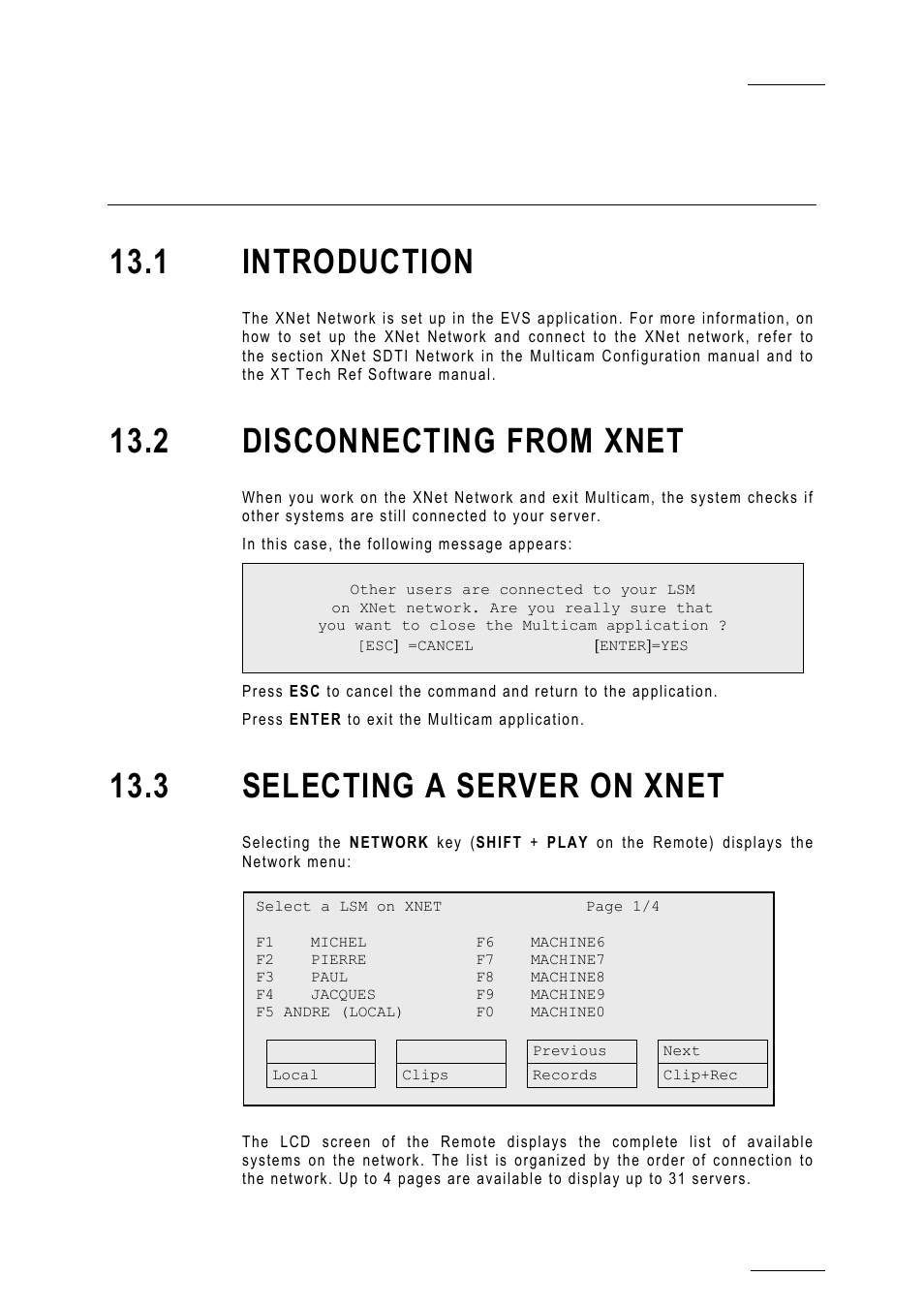 Operating on xnet network, 1 introduction, 2 disconnecting from xnet | 3 selecting a server on xnet, Ch13_operatinginxnet | EVS MulticamLSM Version 10.01 - July 2009 Operating Manual User Manual | Page 148 / 185