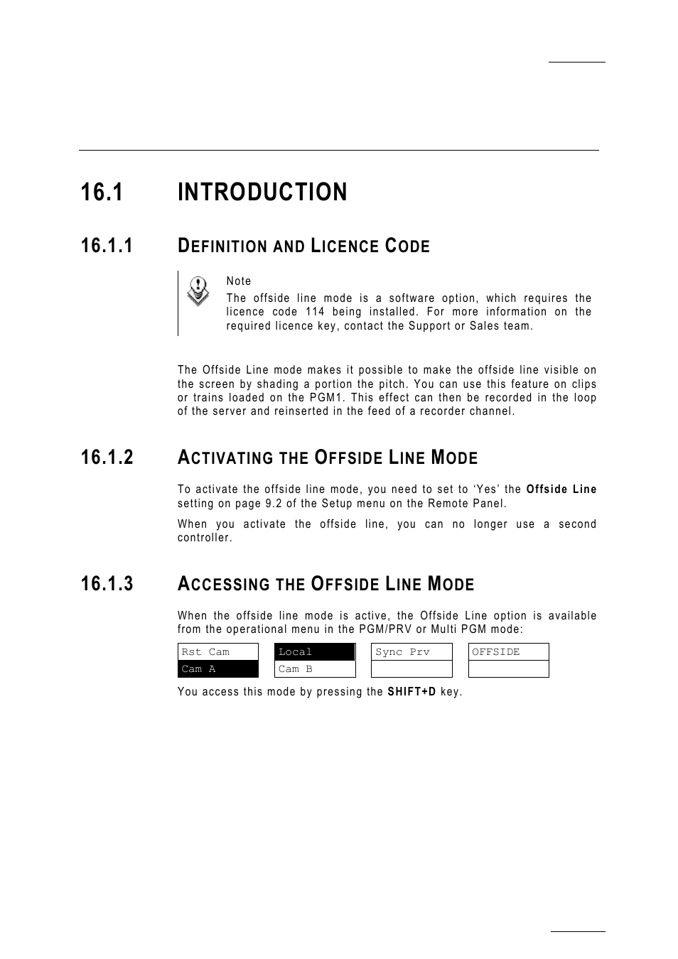 Offside line mode, 1 introduction, 1 definition and licence code | 2 activating the offside line mode, 3 accessing the offside line mode, Mode | EVS MulticamLSM Version 10.01 - July 2009 Operating Manual User Manual | Page 166 / 185