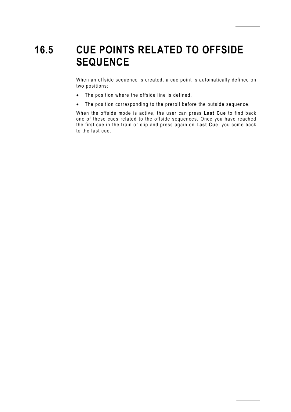 5 cue points related to offside sequence | EVS MulticamLSM Version 10.01 - July 2009 Operating Manual User Manual | Page 170 / 185
