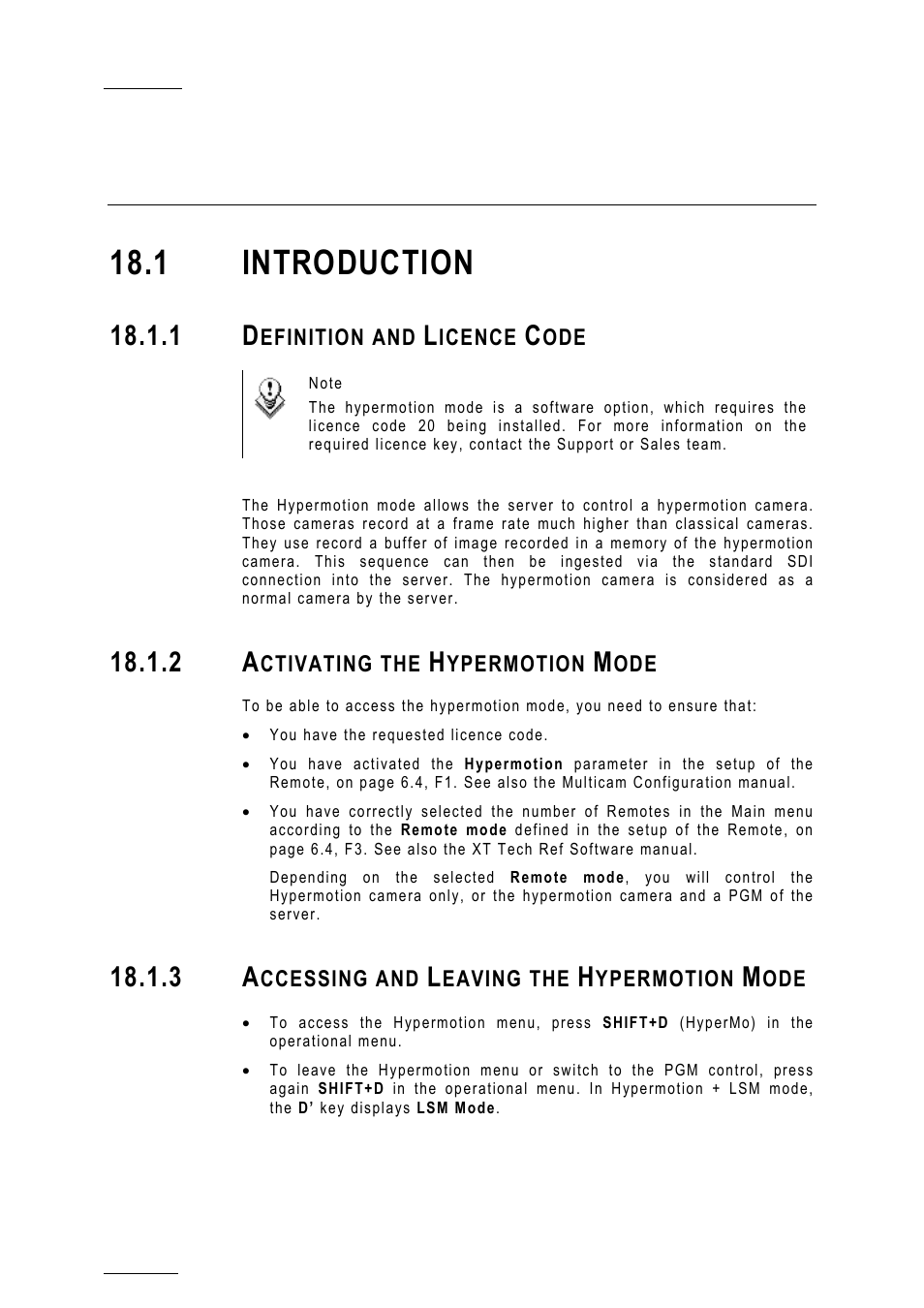 Hypermotion mode, 1 introduction, 1 definition and licence code | 2 activating the hypermotion mode, 3 accessing and leaving the hypermotion mode | EVS MulticamLSM Version 10.01 - July 2009 Operating Manual User Manual | Page 175 / 185