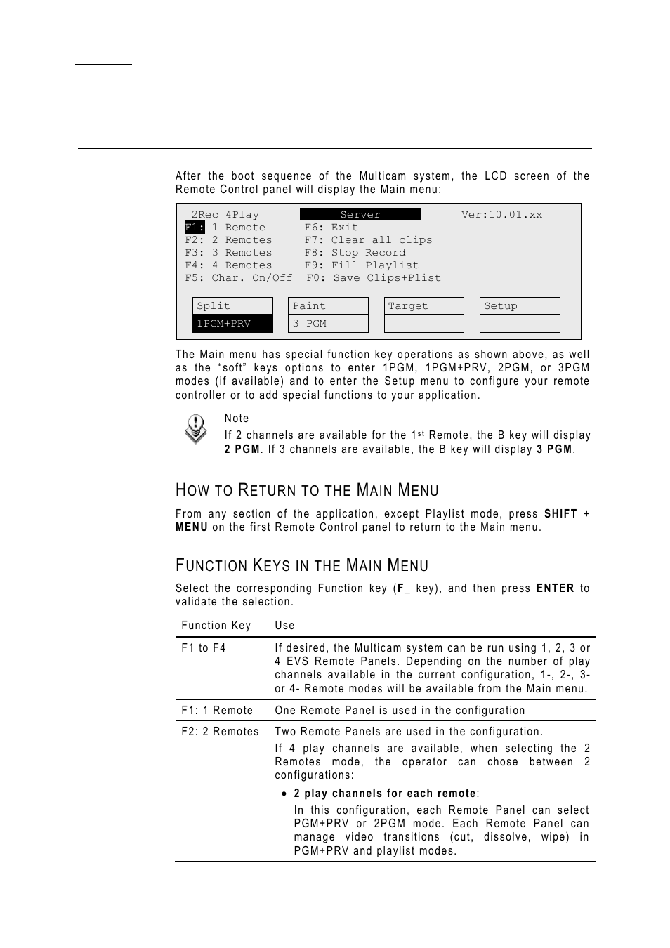 Main menu, How to return to the main menu, Function keys in the main menu | EVS MulticamLSM Version 10.01 - July 2009 Operating Manual User Manual | Page 19 / 185