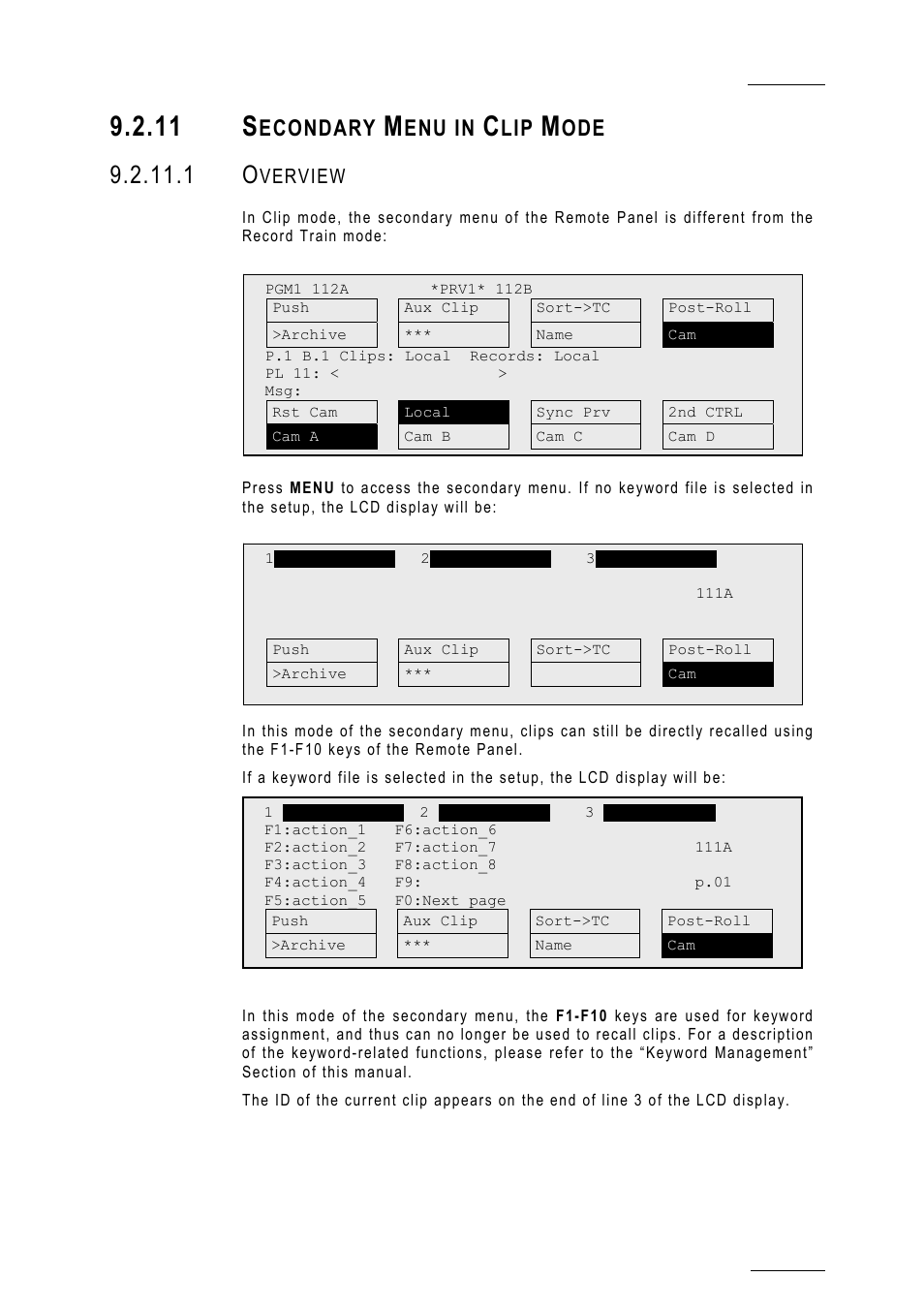 11 secondary menu in clip mode, 1 overview, 11 s | Econdary, Enu in | EVS MulticamLSM Version 10.01 - July 2009 Operating Manual User Manual | Page 54 / 185