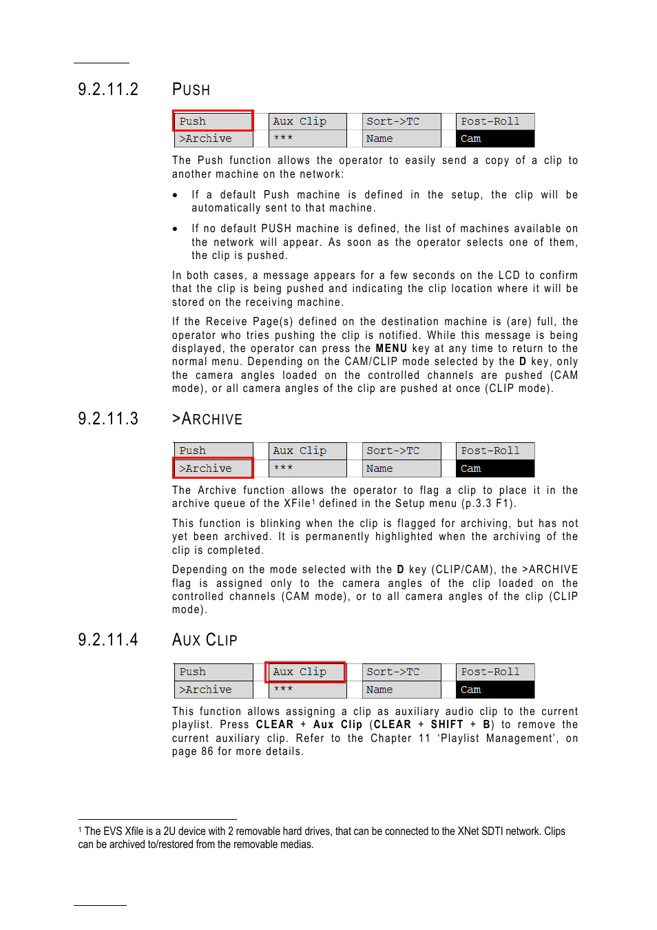 2 push, 3 >archive, 4 aux clip | 3 >a | EVS MulticamLSM Version 10.01 - July 2009 Operating Manual User Manual | Page 55 / 185