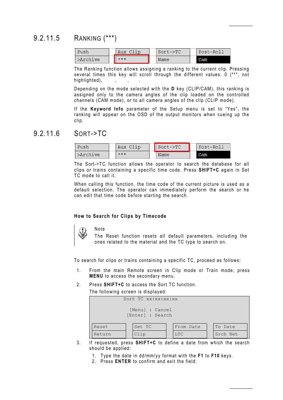 5 ranking (***), 6 sort->tc, How to search for clips by timecode | Sort_tc, Sort->tc | EVS MulticamLSM Version 10.01 - July 2009 Operating Manual User Manual | Page 56 / 185
