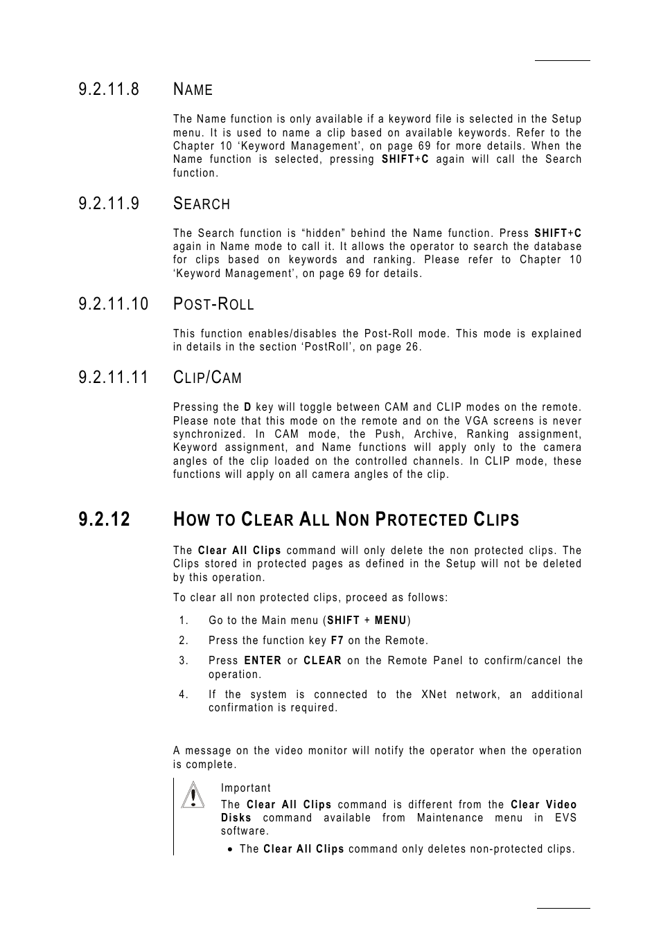 8 name, 9 search, 10 post-roll | 11 clip/cam, 12 how to clear all non protected clips, Howtoclearallclips, 12 h, 10 p, 11 c | EVS MulticamLSM Version 10.01 - July 2009 Operating Manual User Manual | Page 58 / 185
