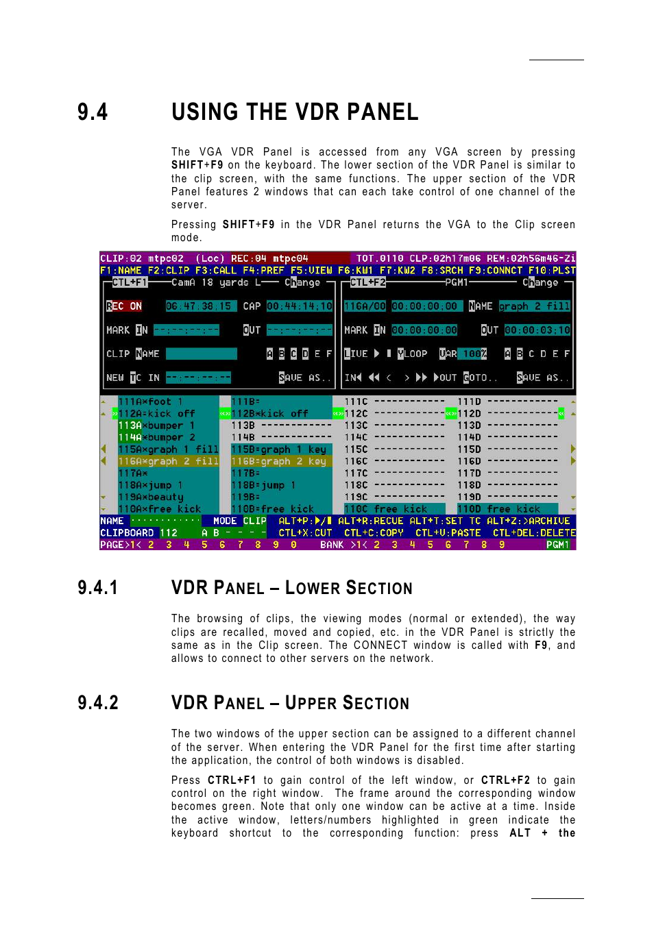 4 using the vdr panel, 1 vdr panel – lower section, 2 vdr panel – upper section | 1 vdr, 2 vdr | EVS MulticamLSM Version 10.01 - July 2009 Operating Manual User Manual | Page 72 / 185