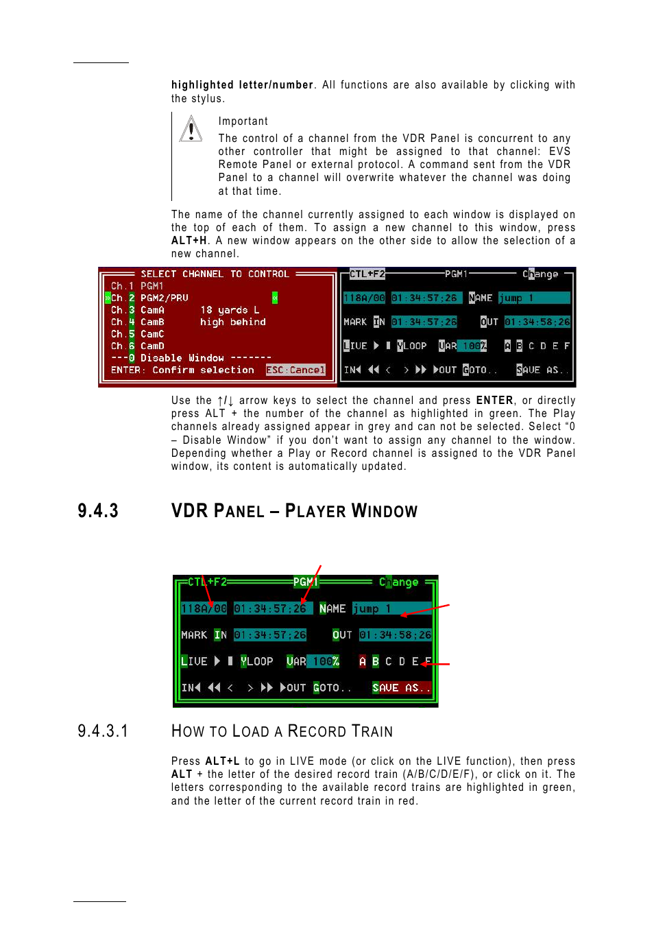 3 vdr panel – player window, 1 how to load a record train, 3 vdr | EVS MulticamLSM Version 10.01 - July 2009 Operating Manual User Manual | Page 73 / 185