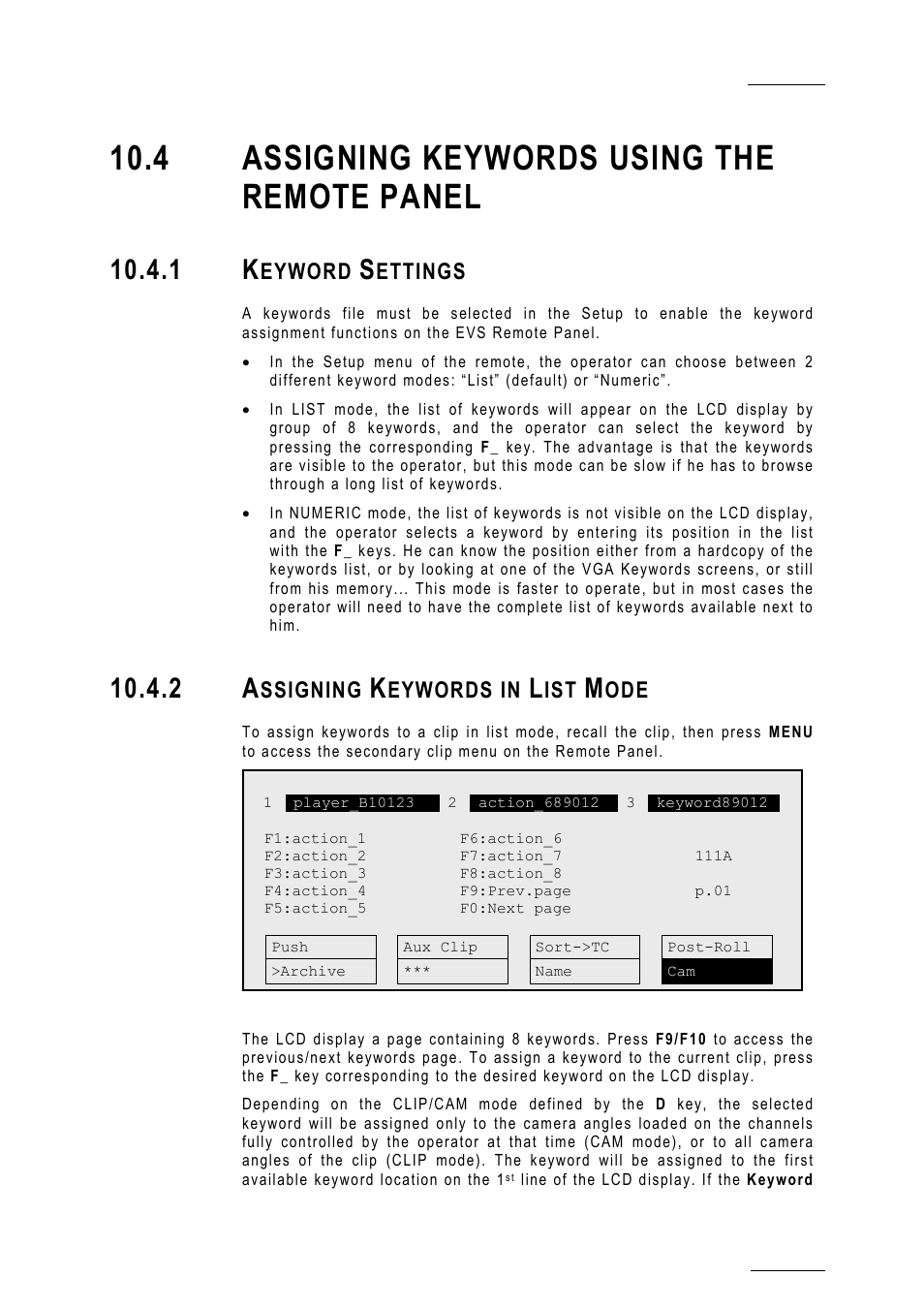 4 assigning keywords using the remote panel, 1 keyword settings, 2 assigning keywords in list mode | Eyword, Ettings, Ssigning, Eywords in | EVS MulticamLSM Version 10.01 - July 2009 Operating Manual User Manual | Page 90 / 185