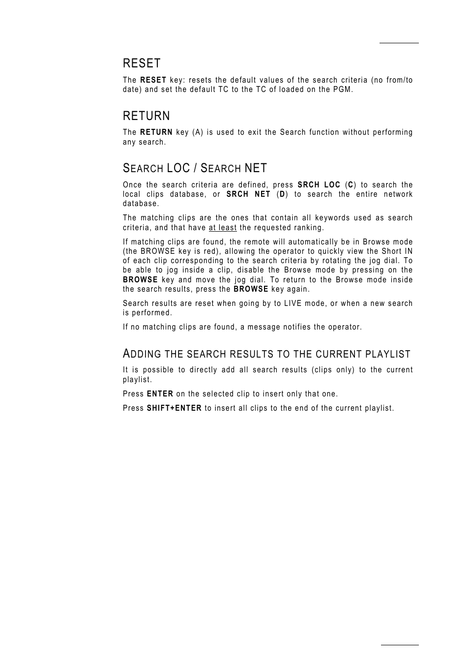 Reset, Return, Search loc / search net | Adding the search results to the current playlist | EVS MulticamLSM Version 10.01 - July 2009 Operating Manual User Manual | Page 94 / 185