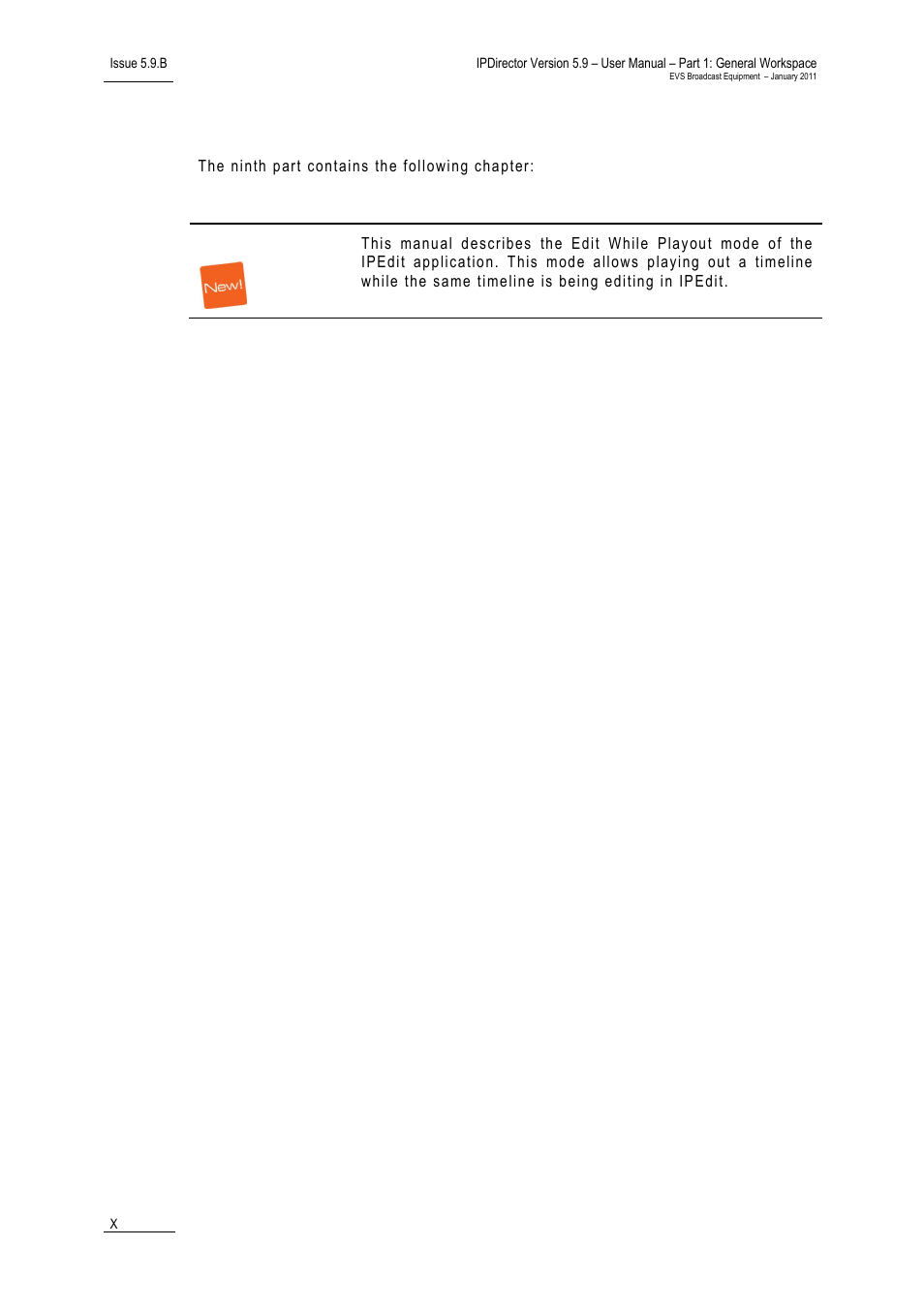 Part 9: editing | EVS IPDirector Version 5.9 - January 2011 Part 1 User’s Manual User Manual | Page 11 / 131