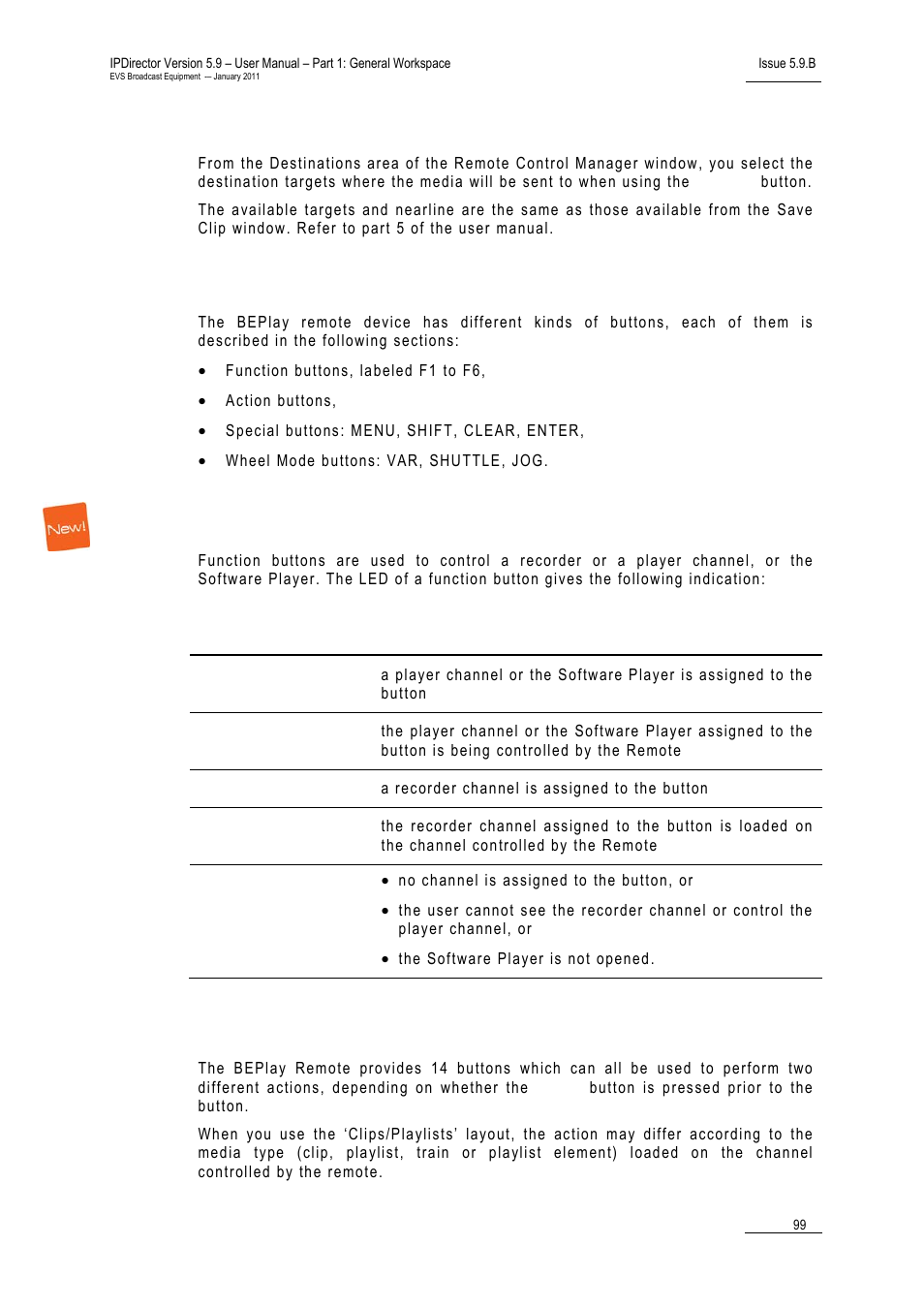 Selecting destination targets, Beplay remote buttons, Function buttons | Action buttons, Remote control management, Introduction, Opening the control manager window, Mplay remote | EVS IPDirector Version 5.9 - January 2011 Part 1 User’s Manual User Manual | Page 110 / 131