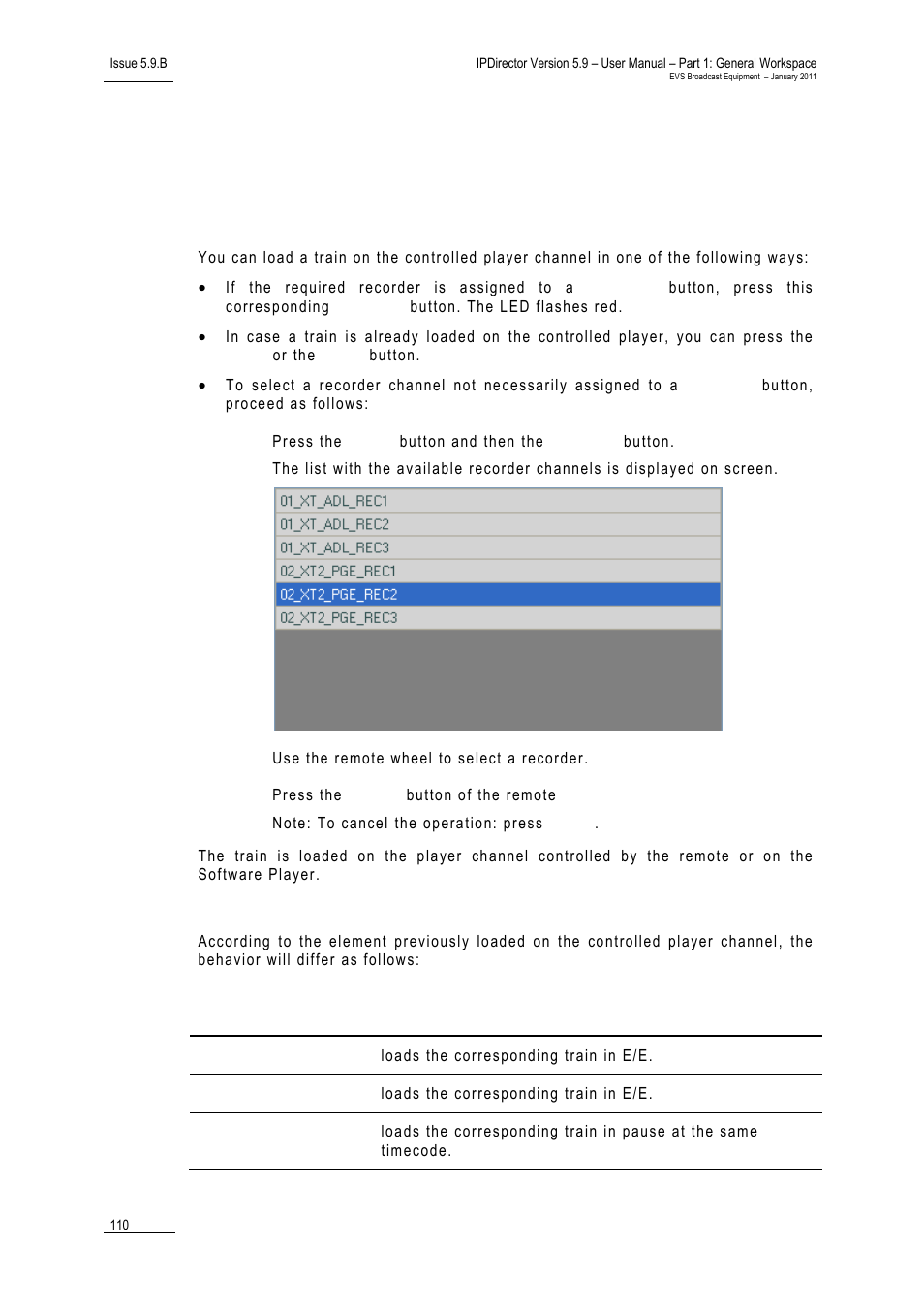 Loading media, Loading a train, Possible actions | Rules for loading a train, Oading, Edia | EVS IPDirector Version 5.9 - January 2011 Part 1 User’s Manual User Manual | Page 121 / 131