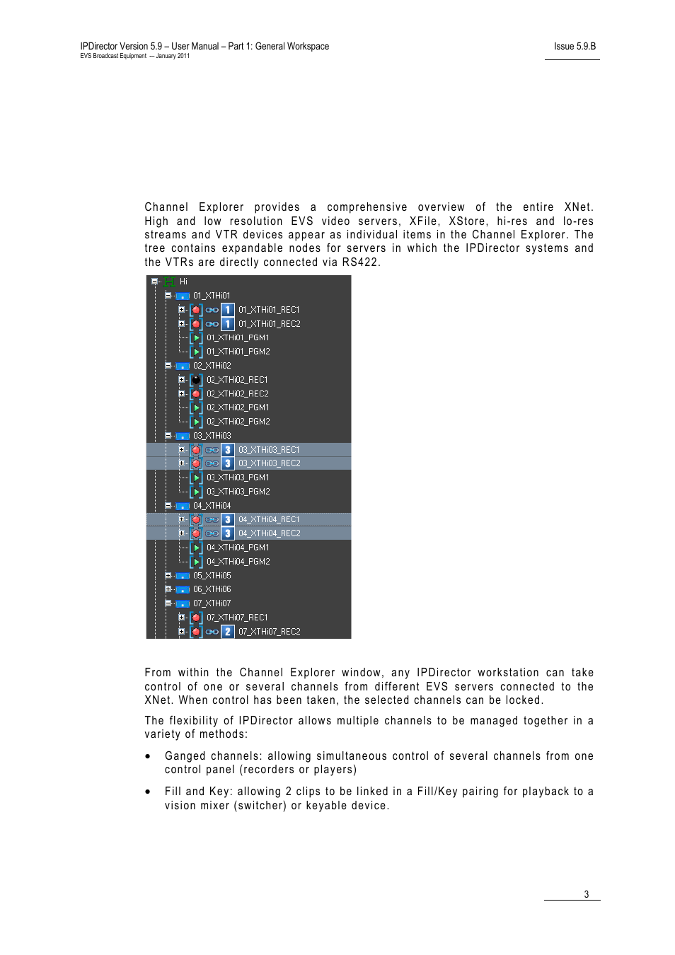 1 production applications, 1 channel explorer, Production applications | Channel explorer, Hannel, Xplorer | EVS IPDirector Version 5.9 - January 2011 Part 1 User’s Manual User Manual | Page 14 / 131