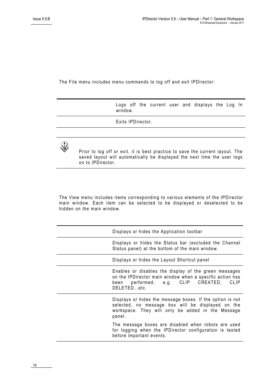 3 menu bar, 1 file menu, 2 view menu | EVS IPDirector Version 5.9 - January 2011 Part 1 User’s Manual User Manual | Page 25 / 131