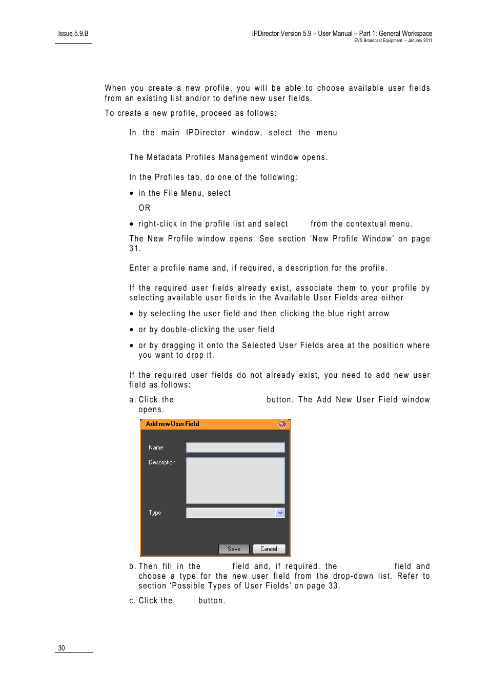 How to create a new profile, Metadata profile management | EVS IPDirector Version 5.9 - January 2011 Part 1 User’s Manual User Manual | Page 41 / 131