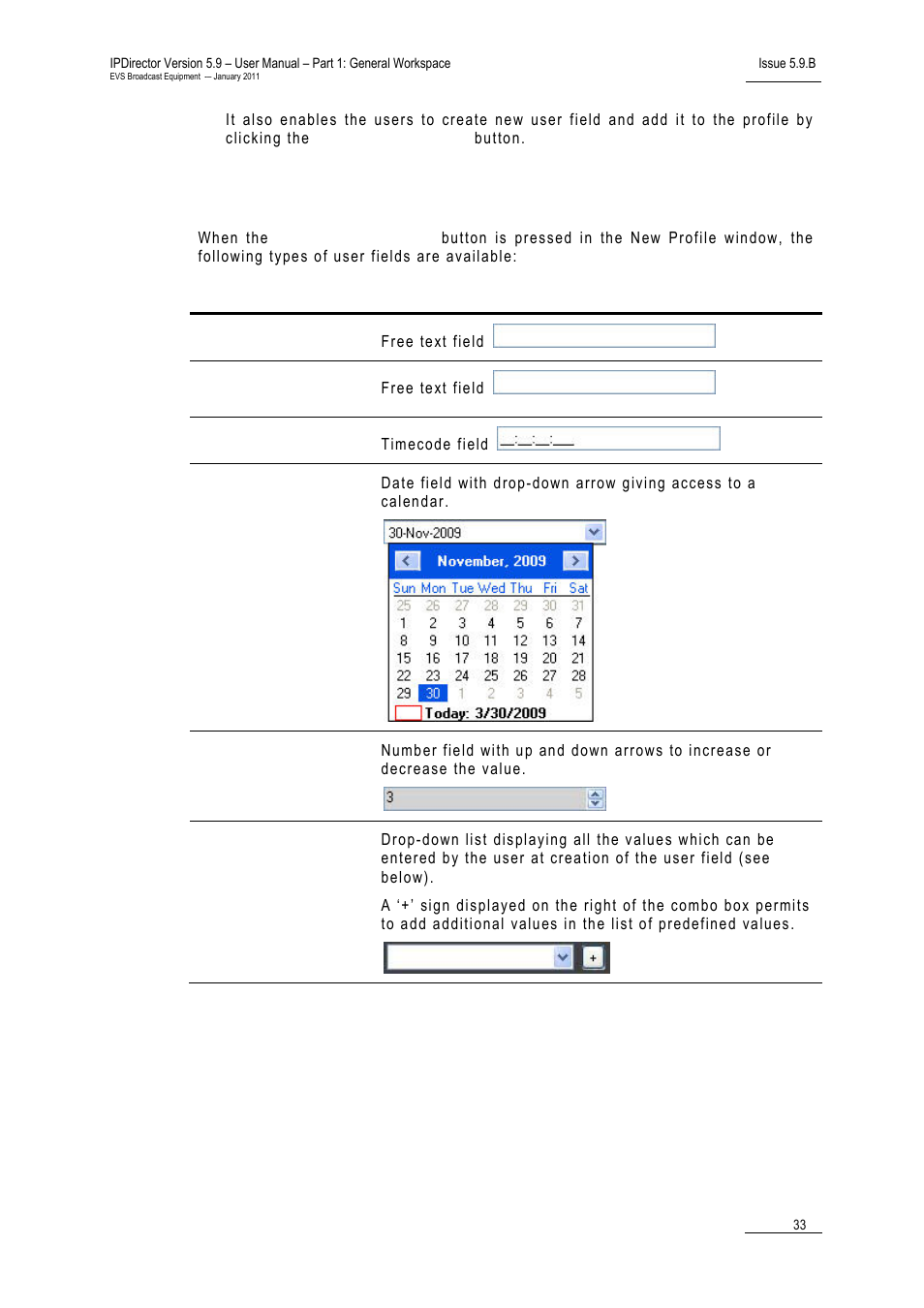 Possible types of user fields, Possible types of user fields’ on p | EVS IPDirector Version 5.9 - January 2011 Part 1 User’s Manual User Manual | Page 44 / 131