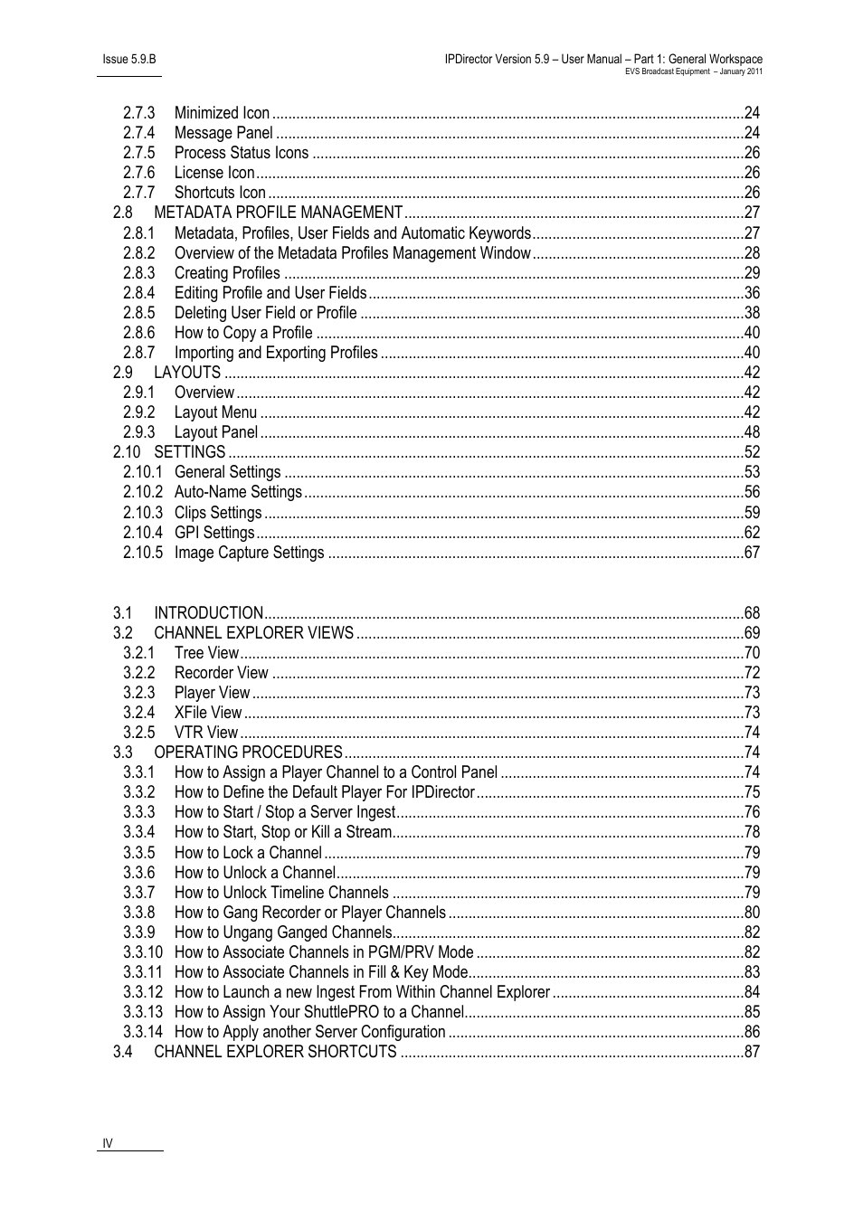 Channel explorer, System management | EVS IPDirector Version 5.9 - January 2011 Part 1 User’s Manual User Manual | Page 5 / 131