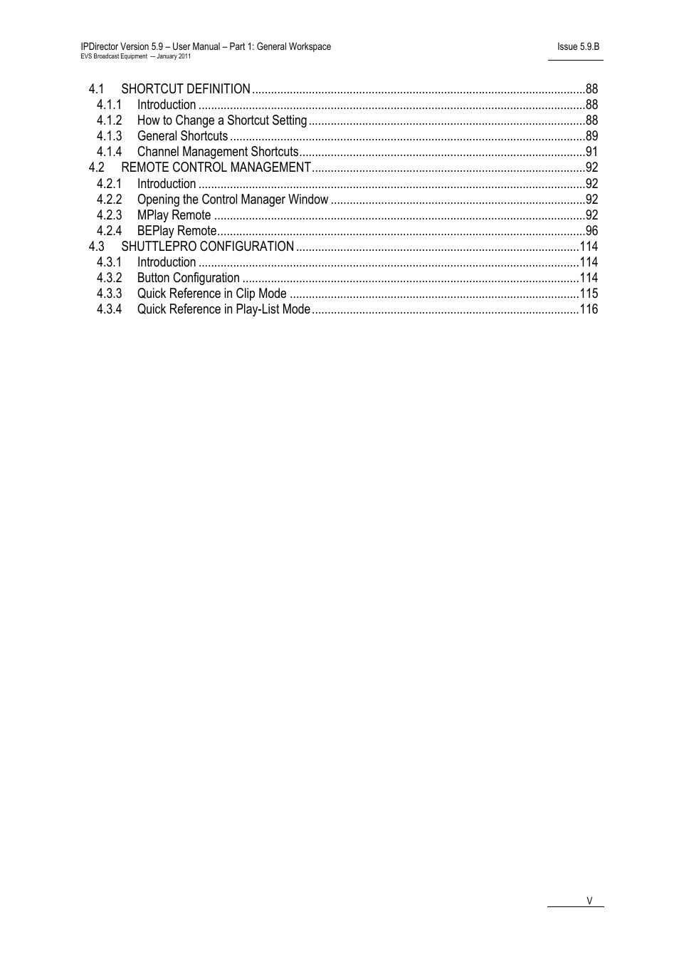 Index | EVS IPDirector Version 5.9 - January 2011 Part 1 User’s Manual User Manual | Page 6 / 131