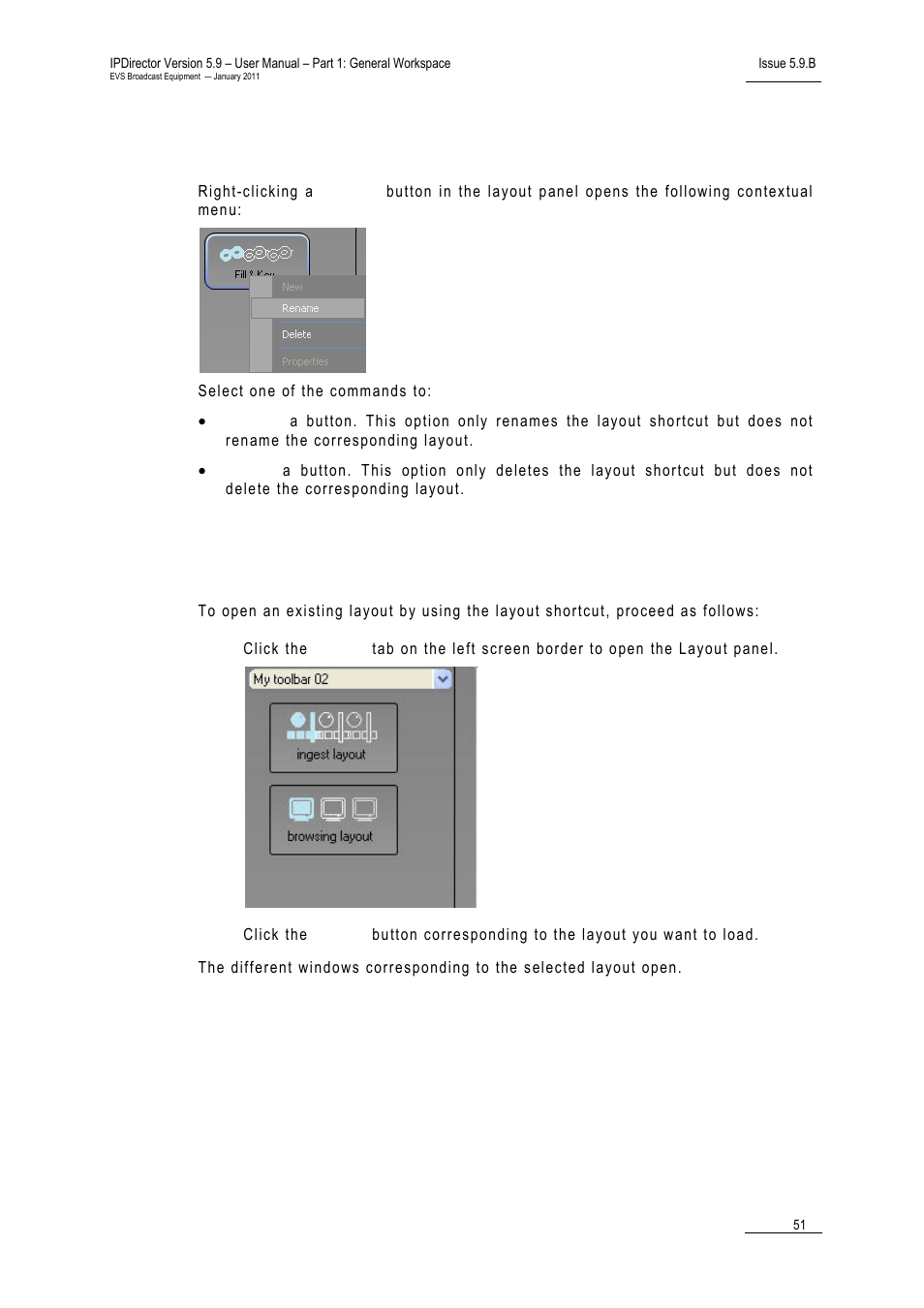 Layout button contextual menu | EVS IPDirector Version 5.9 - January 2011 Part 1 User’s Manual User Manual | Page 62 / 131