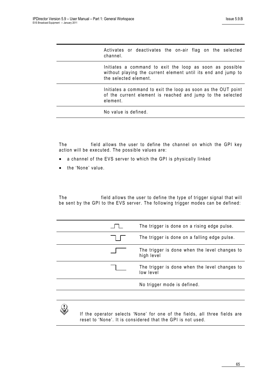 Channel, Trigger mode | EVS IPDirector Version 5.9 - January 2011 Part 1 User’s Manual User Manual | Page 76 / 131