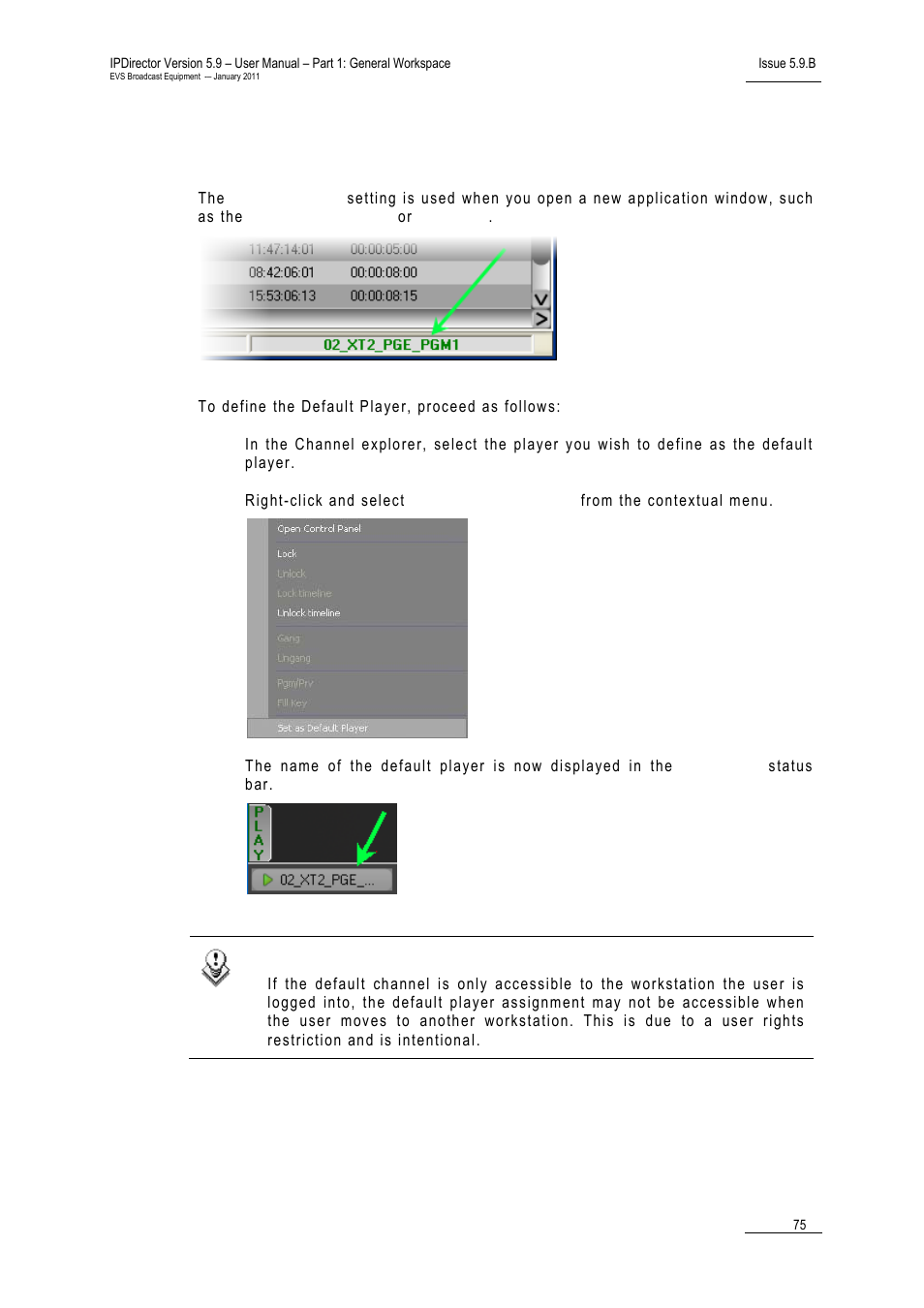 2 how to define the default player for ipdirector, Channel explorer views, Ow to | Efine the, Efault, Layer, Irector | EVS IPDirector Version 5.9 - January 2011 Part 1 User’s Manual User Manual | Page 86 / 131