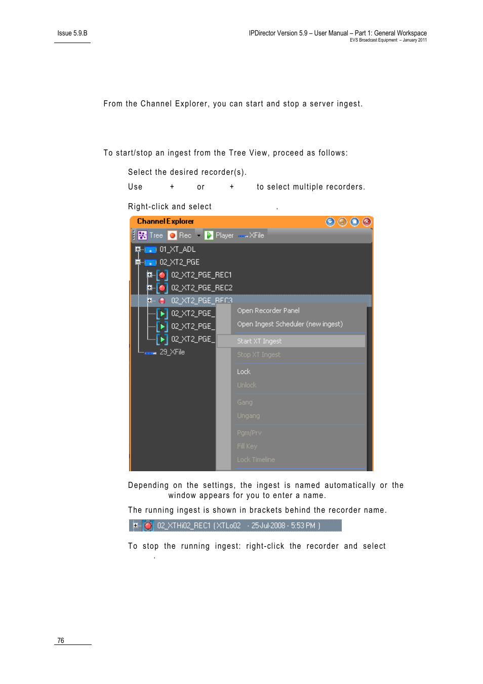 3 how to start / stop a server ingest, In tree view, Tree view | Ow to, Tart, Top a, Erver, Ngest | EVS IPDirector Version 5.9 - January 2011 Part 1 User’s Manual User Manual | Page 87 / 131