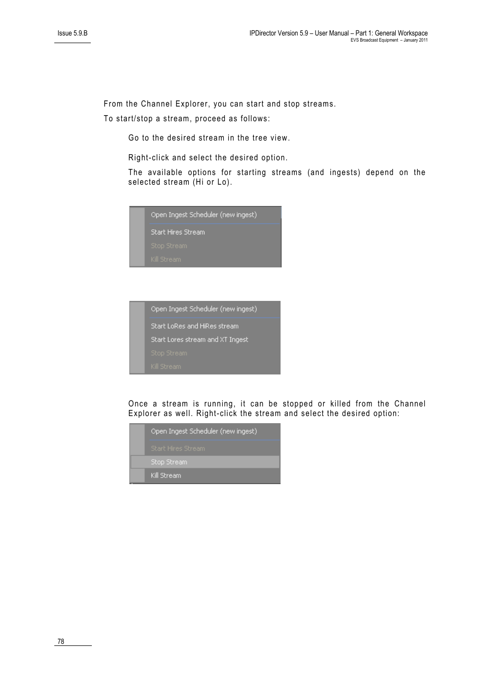 4 how to start, stop or kill a stream, Recorder view, Ow to | Tart, Top or, Ill a, Tream | EVS IPDirector Version 5.9 - January 2011 Part 1 User’s Manual User Manual | Page 89 / 131