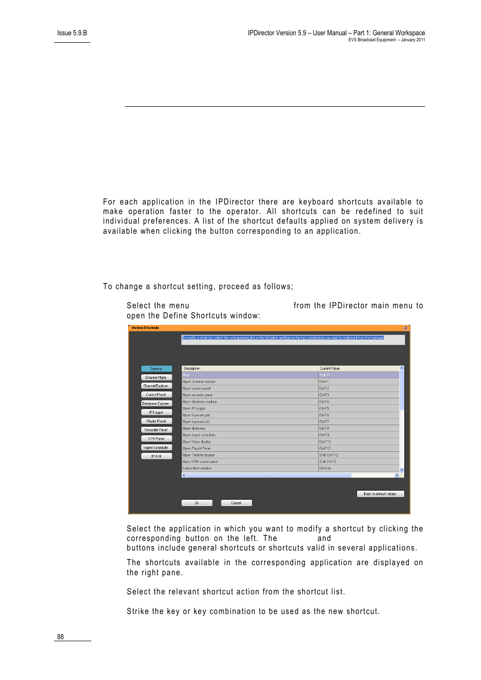 System management, 1 shortcut definition, 1 introduction | 2 how to change a shortcut setting, How to ungang ganged channels, How to associate channels in pgm/prv mode | EVS IPDirector Version 5.9 - January 2011 Part 1 User’s Manual User Manual | Page 99 / 131