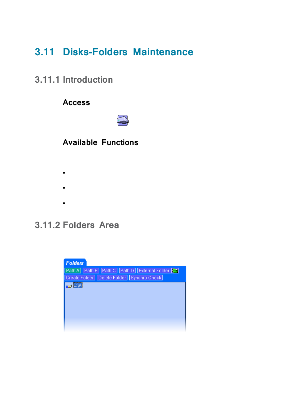 11 disks-folders maintenance, 1 introduction, Access | Available functions, 2 folders area, Disks-folders maintenance, Introduction, Folders area, O 3.11, Disks-folders | EVS Xfile Version 2.19 - November 2012 User Manual User Manual | Page 103 / 196