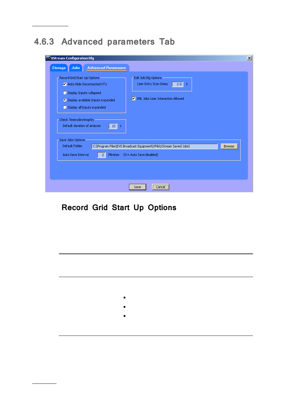 3 advanced parameters tab, Record grid start up options, Advanced parameters tab | EVS Xfile Version 2.19 - November 2012 User Manual User Manual | Page 140 / 196