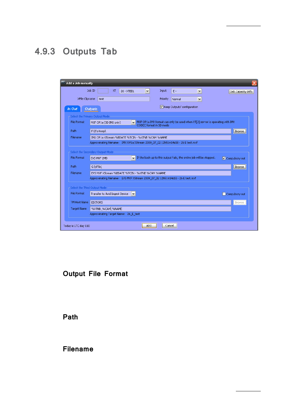 3 outputs tab, Output file format, Path | Filename, Outputs tab | EVS Xfile Version 2.19 - November 2012 User Manual User Manual | Page 157 / 196