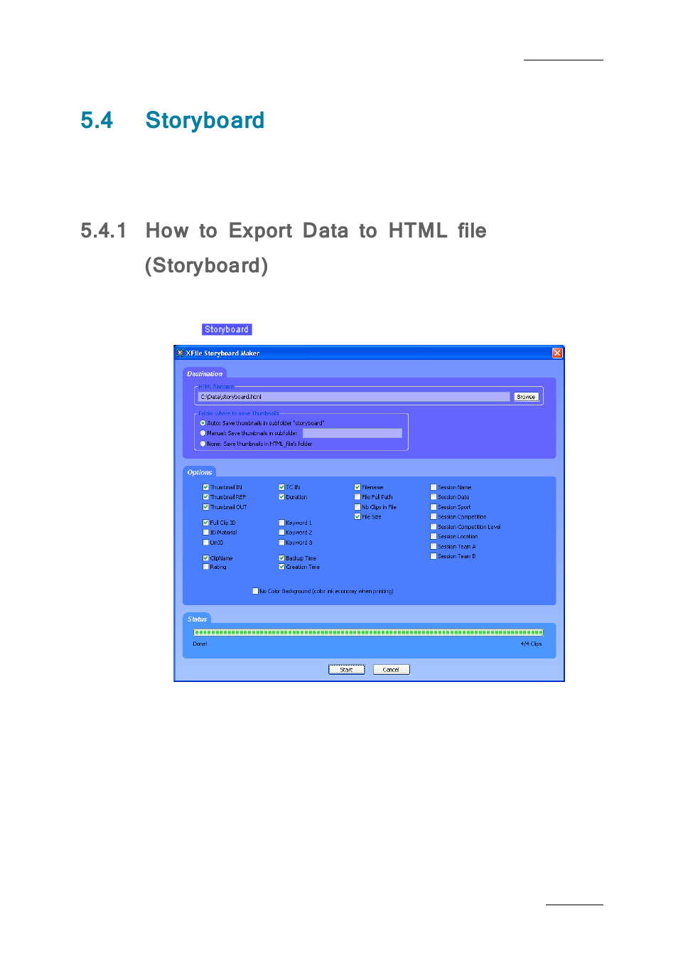 4 storyboard, 1 how to export data to html file (storyboard), Storyboard | How to export data to html file (storyboard), On 5.4 ‘storyboard, E 177 | EVS Xfile Version 2.19 - November 2012 User Manual User Manual | Page 187 / 196