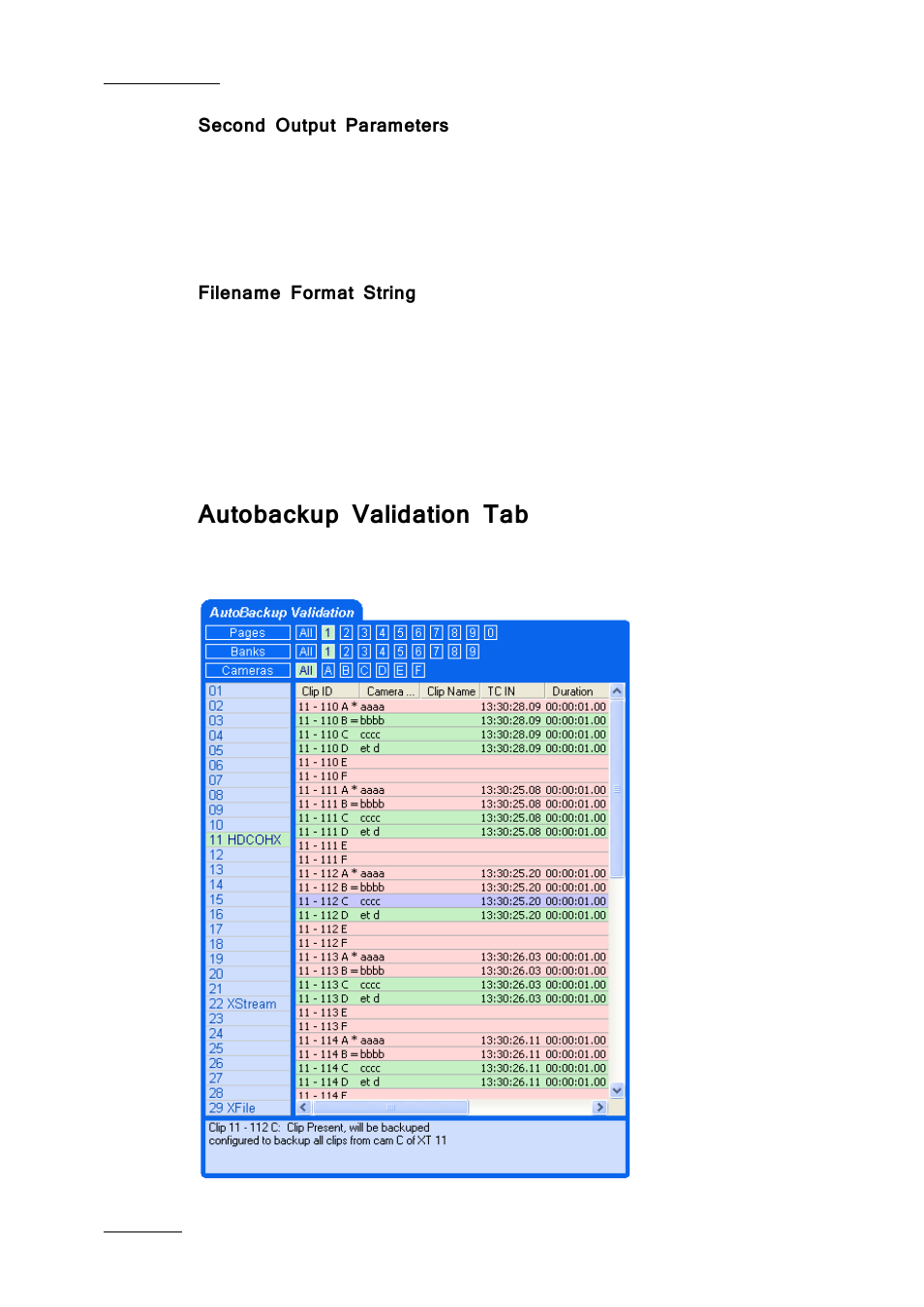 Second output parameters, Filename format string, Autobackup validation tab | EVS Xfile Version 2.19 - November 2012 User Manual User Manual | Page 34 / 196