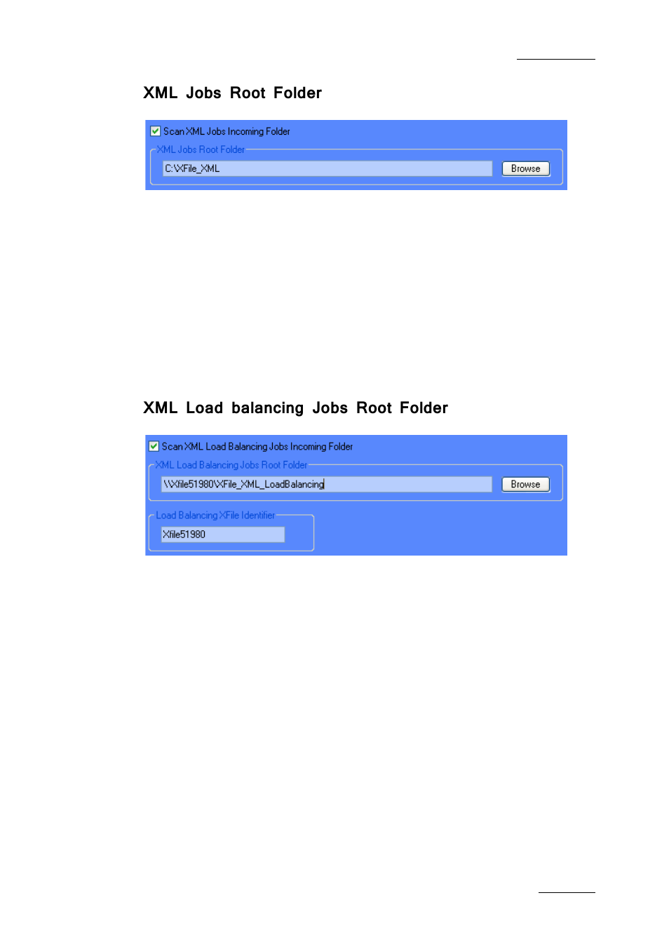 Xml jobs root folder, Xml load balancing jobs root folder | EVS Xfile Version 2.19 - November 2012 User Manual User Manual | Page 49 / 196