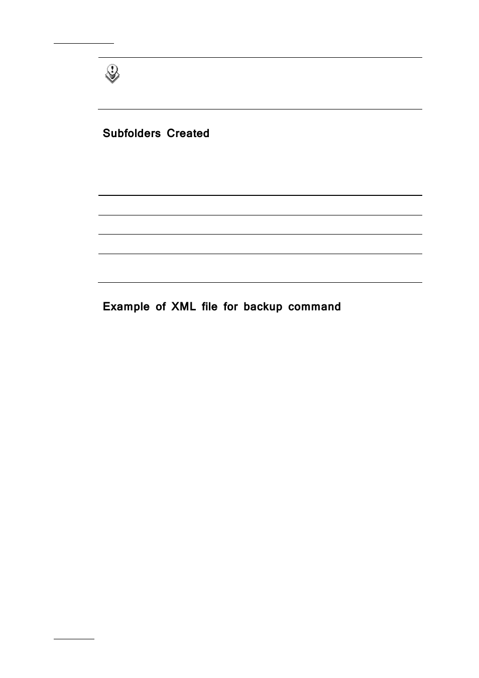 Subfolders created, Example of xml file for backup command | EVS Xfile Version 2.19 - November 2012 User Manual User Manual | Page 50 / 196