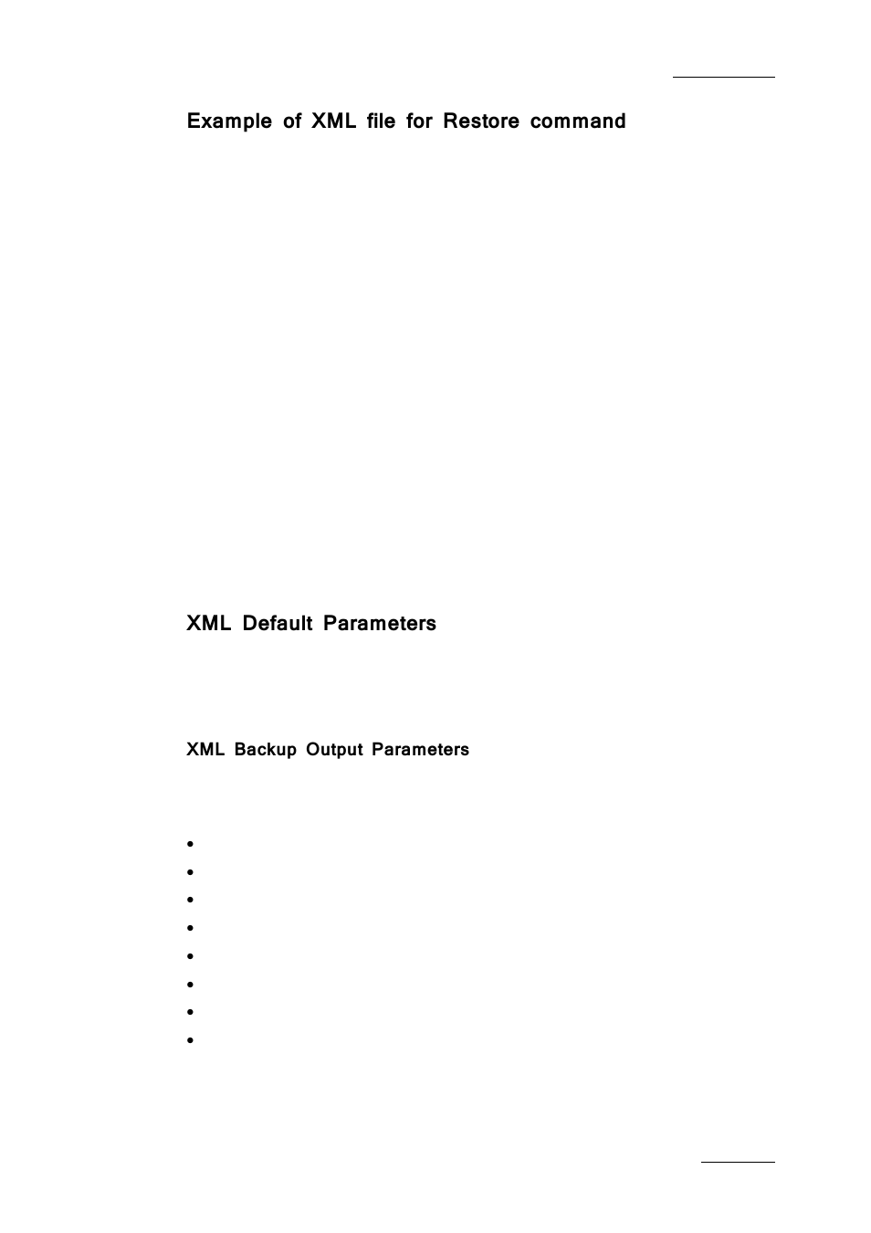 Example of xml file for restore command, Xml default parameters, Xml backup output parameters | EVS Xfile Version 2.19 - November 2012 User Manual User Manual | Page 51 / 196