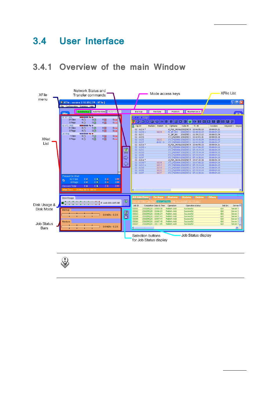 4 user interface, 1 overview of the main window, User interface | Overview of the main window | EVS Xfile Version 2.19 - November 2012 User Manual User Manual | Page 55 / 196