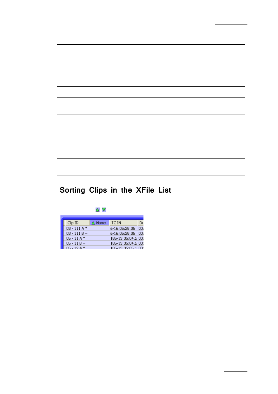 Sorting clips in the xfile list | EVS Xfile Version 2.19 - November 2012 User Manual User Manual | Page 57 / 196