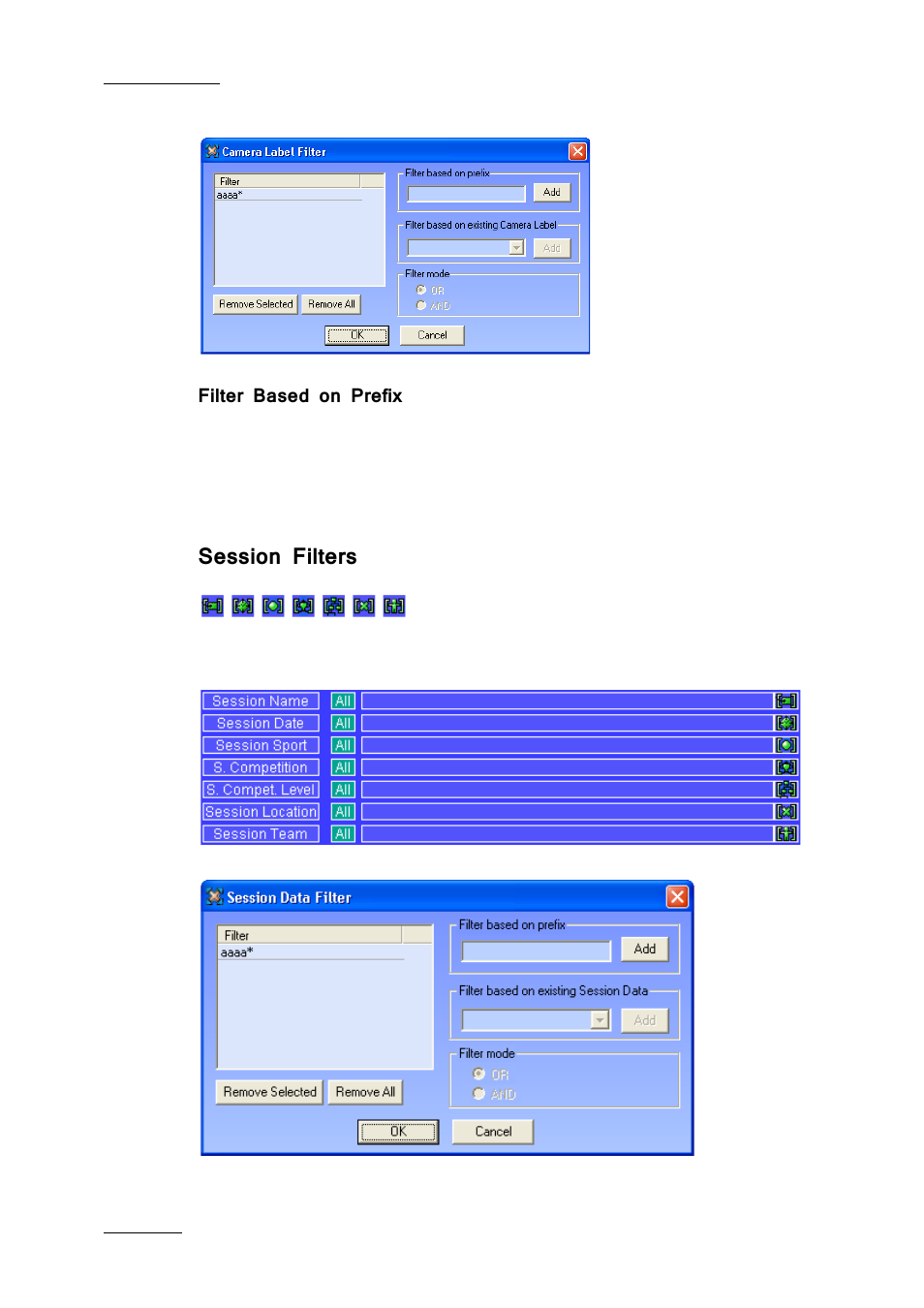 Filter based on prefix, Session filters | EVS Xfile Version 2.19 - November 2012 User Manual User Manual | Page 70 / 196