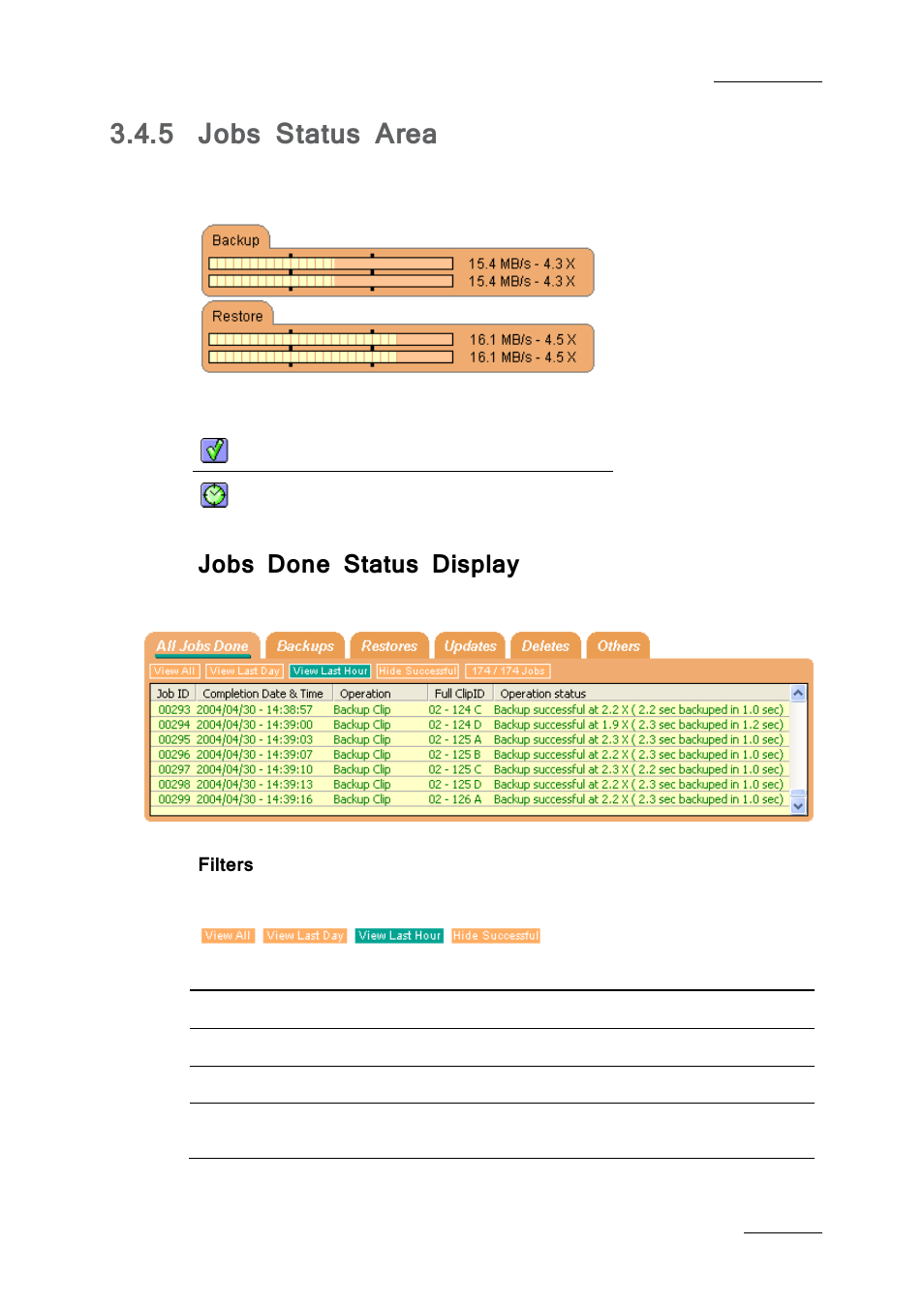 5 jobs status area, Jobs done status display, Filters | Jobs status area | EVS Xfile Version 2.19 - November 2012 User Manual User Manual | Page 73 / 196