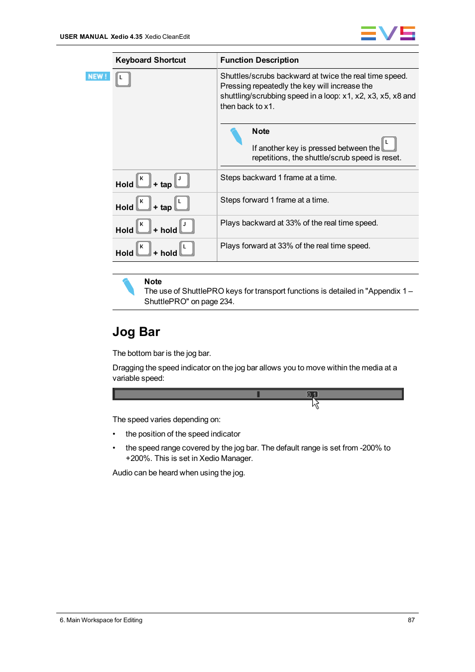 Jog bar | EVS XEDIO CleanEdit Version 4.35 - August 2013 User Manual User Manual | Page 103 / 256