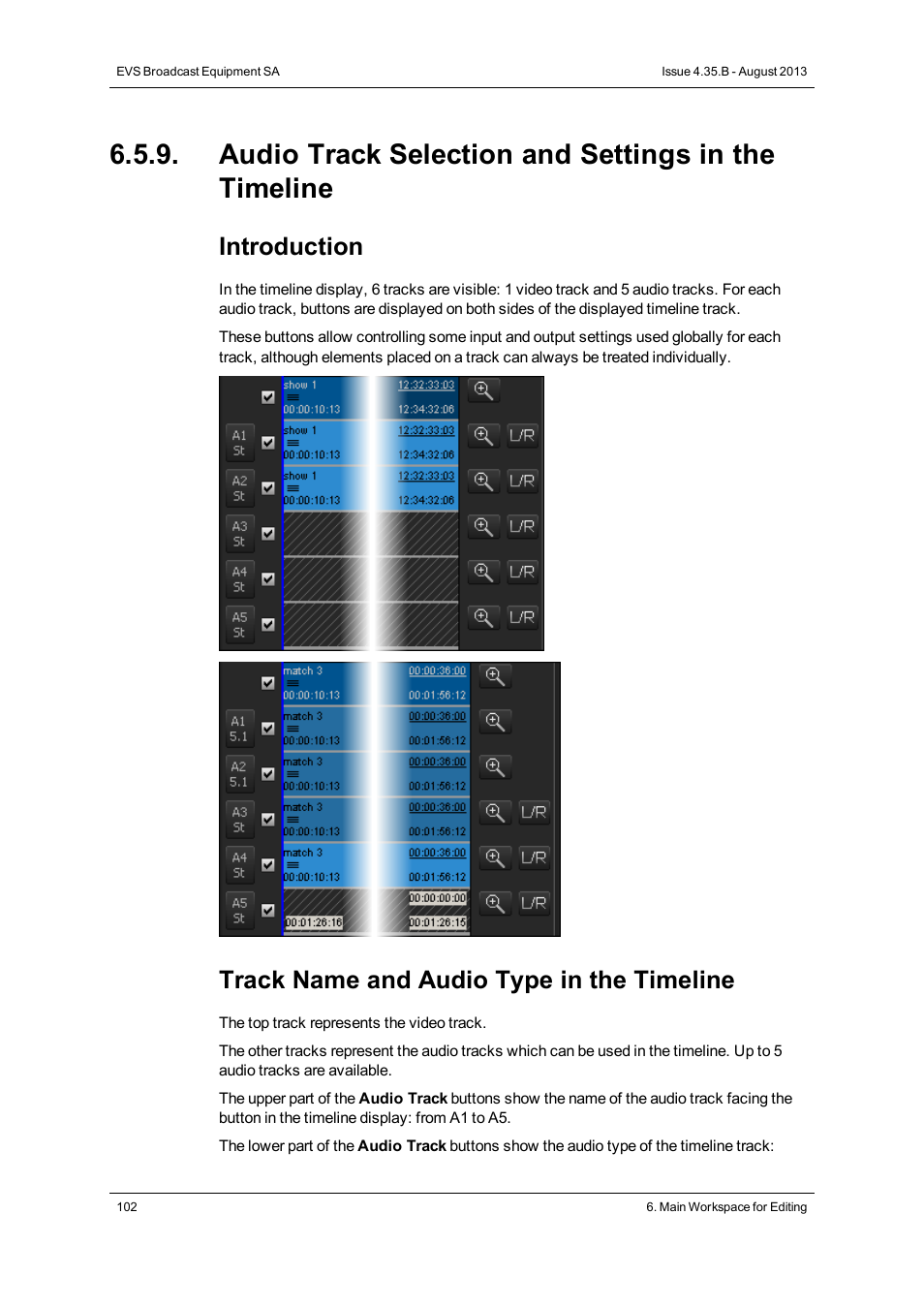 Audio track selection and settings in the timeline, Introduction, Track name and audio type in the timeline | EVS XEDIO CleanEdit Version 4.35 - August 2013 User Manual User Manual | Page 118 / 256