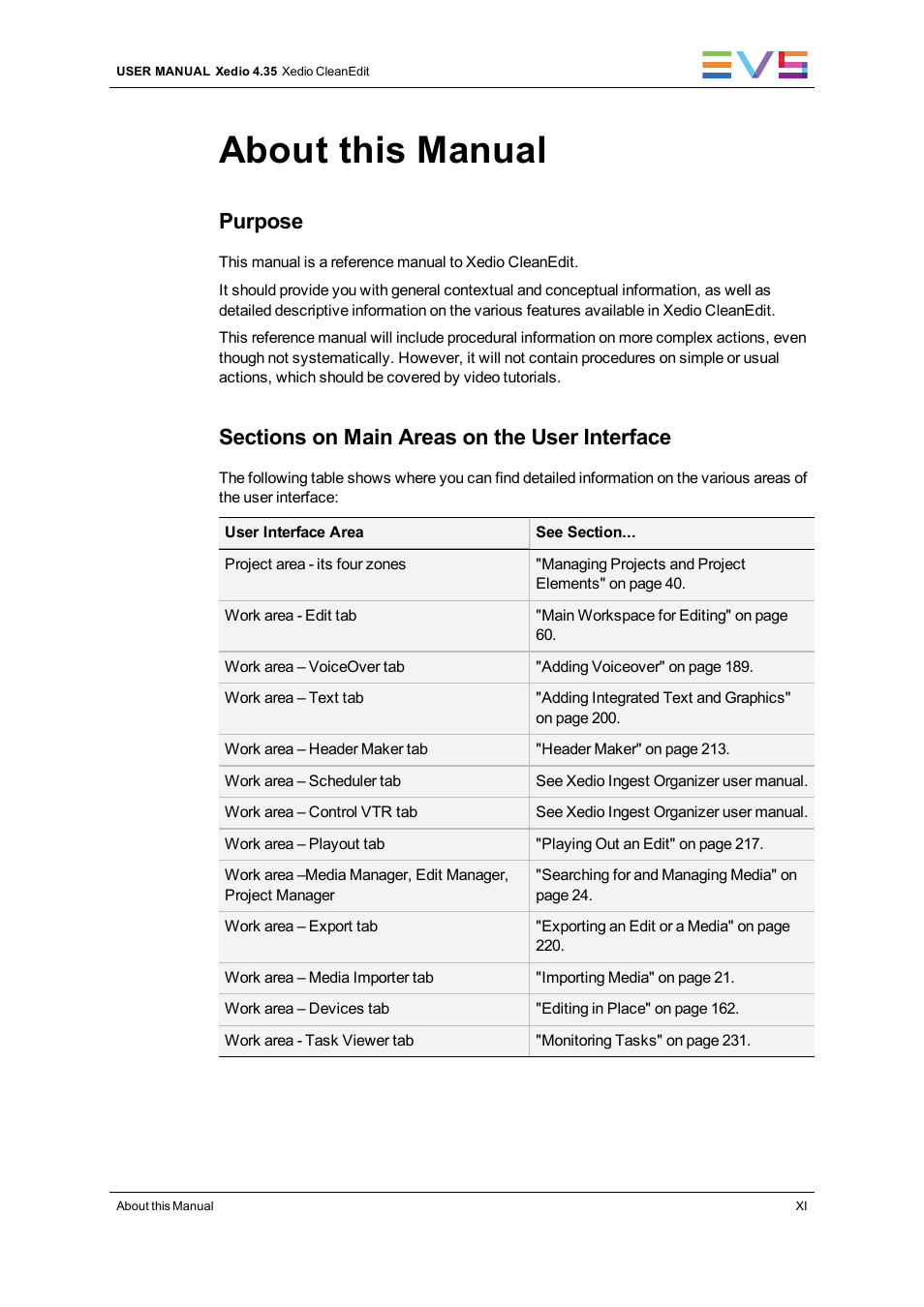 About this manual, Purpose | EVS XEDIO CleanEdit Version 4.35 - August 2013 User Manual User Manual | Page 13 / 256